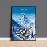 Zermatt Wall Art Travel Print, Travel Poster of Zermatt, Ski Poster, Zermatt Art Gift, Austria Ski Art Travel Lovers Gift NQ Media Designs