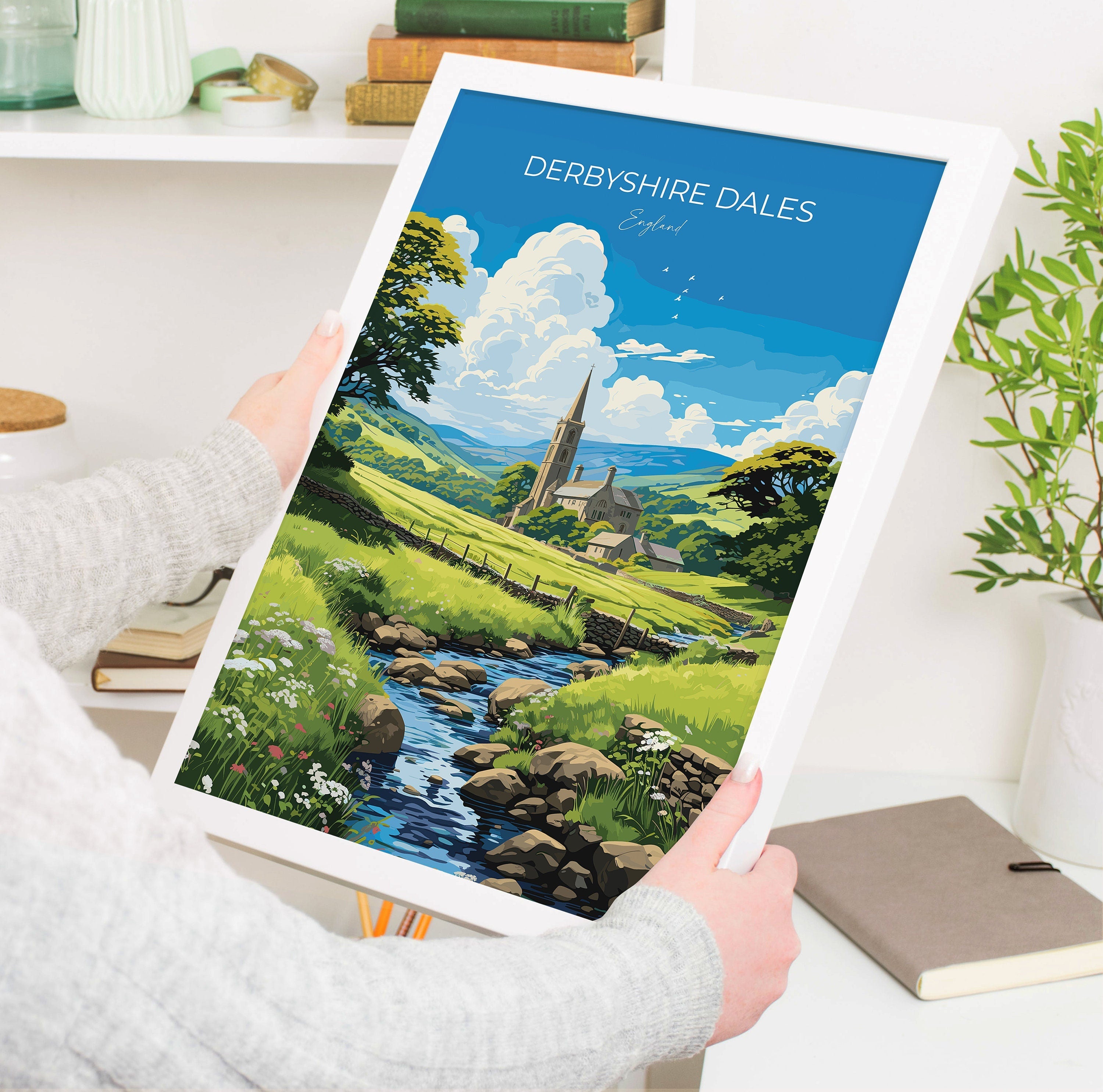 Derbyshire Dales Travel Print Wall Art, Travel Poster of Derbyshire Dales, England, Derbyshire Dales Art Lovers Gift, English Countryside NQ Media Designs