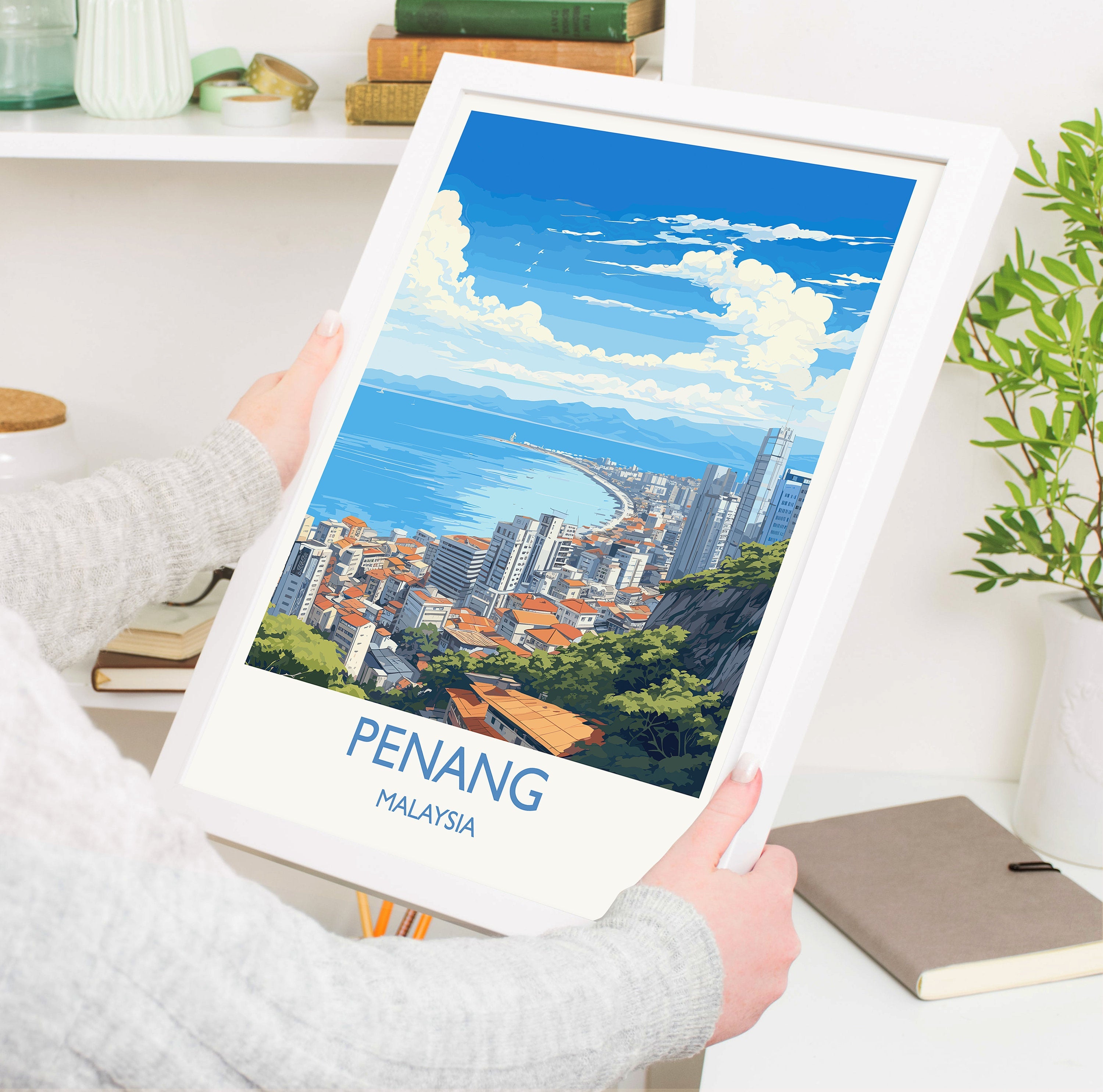 Penang Travel Poster Wall Art, Travel Print of Penang, Malaysia, Penang Art Gift, Wall Art Travel Gift NQ Media Designs