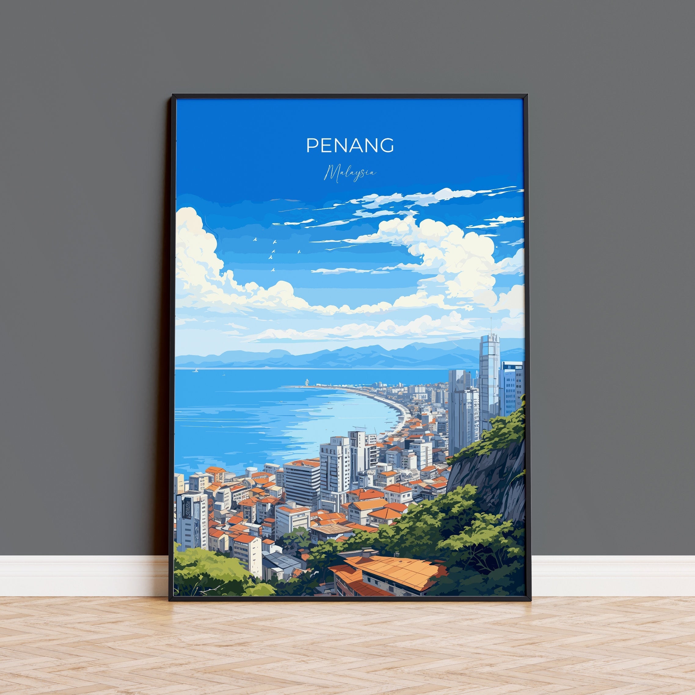 Penang Travel Poster Wall Art, Travel Print of Penang, Malaysia, Penang Art Gift, Wall Art Travel Gift NQ Media Designs