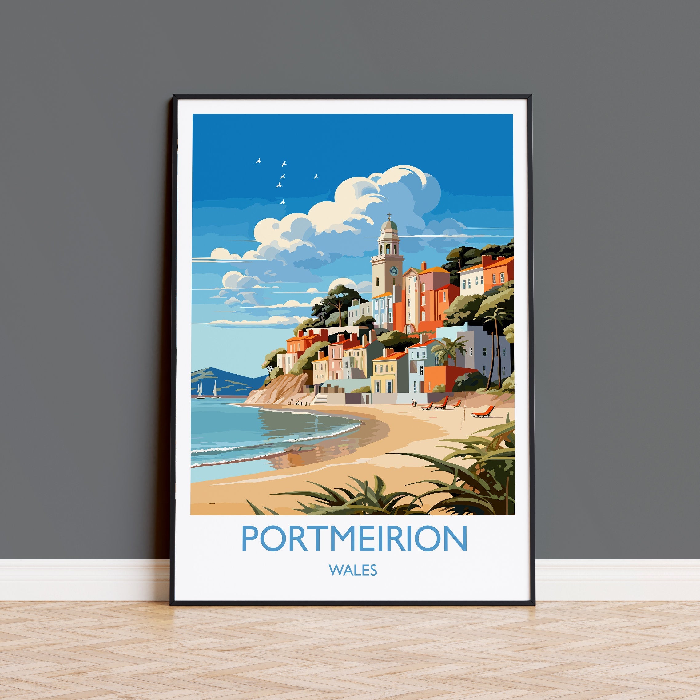 Portmeirion Travel Print Wall Art, Portmeirion Travel Poster, Wales, Welsh Art, Portmeirion Gift, Wall Art Print NQ Media Designs