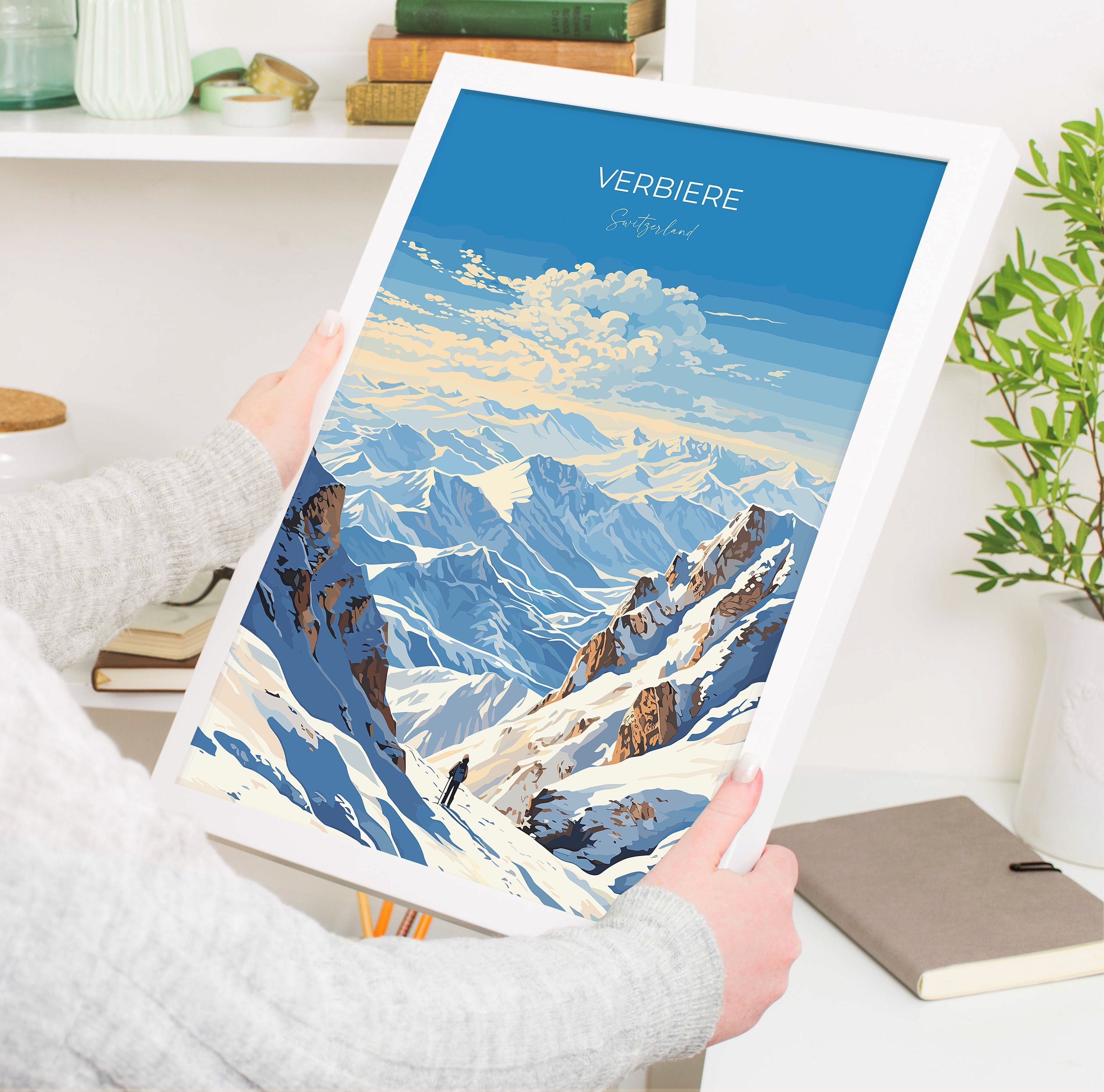Verbiere Travel Poster Wall Art, Travel Print of Verbiere, Ski Poster, Verbiere Art Gift, Switzerland Ski Art Travel Lovers Gift NQ Media Designs