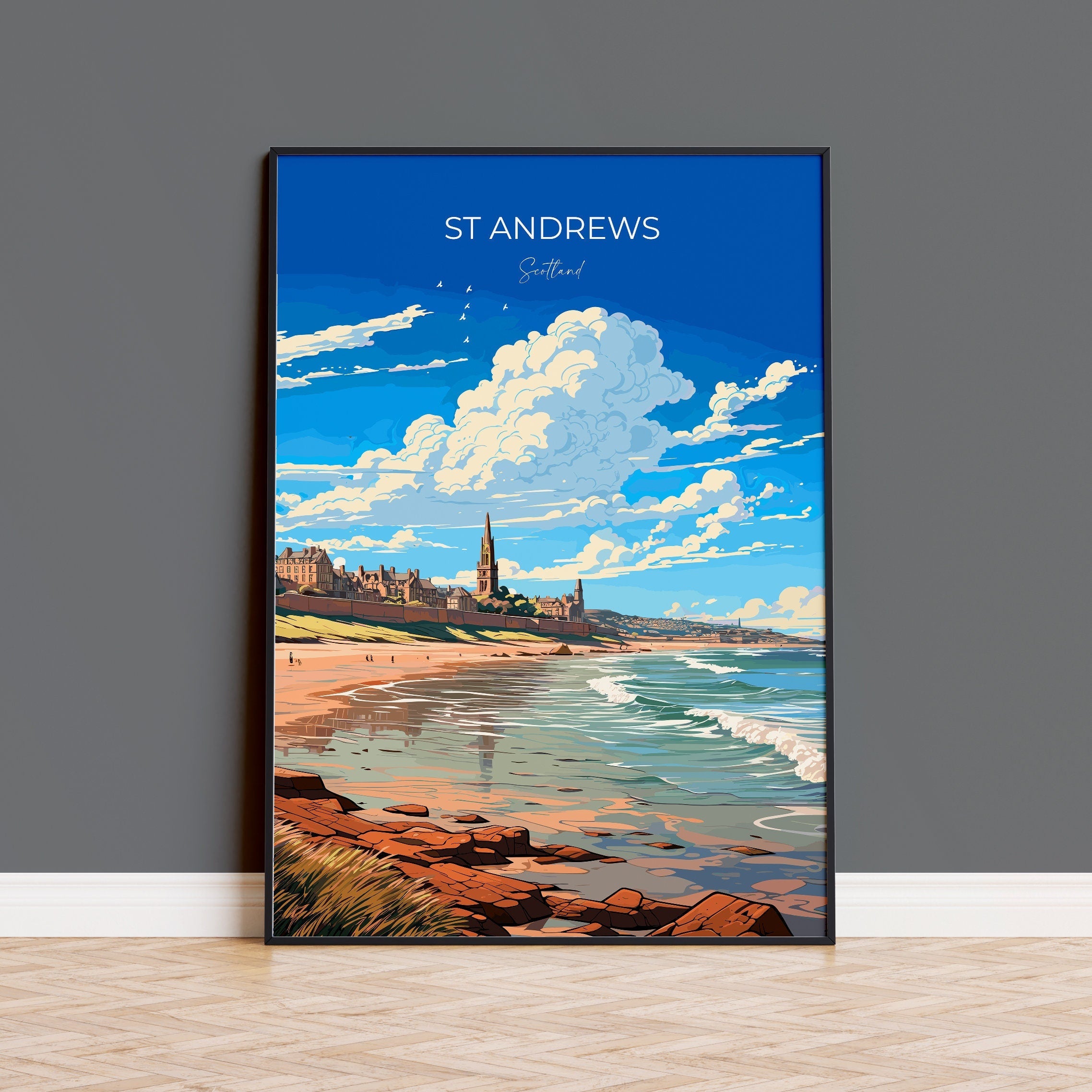 St Andrews Travel Poster Wall Art, Travel Print of St Andrews, Scotland, St Andrews Art Lovers Gift, St Andrews Gift NQ Media Designs