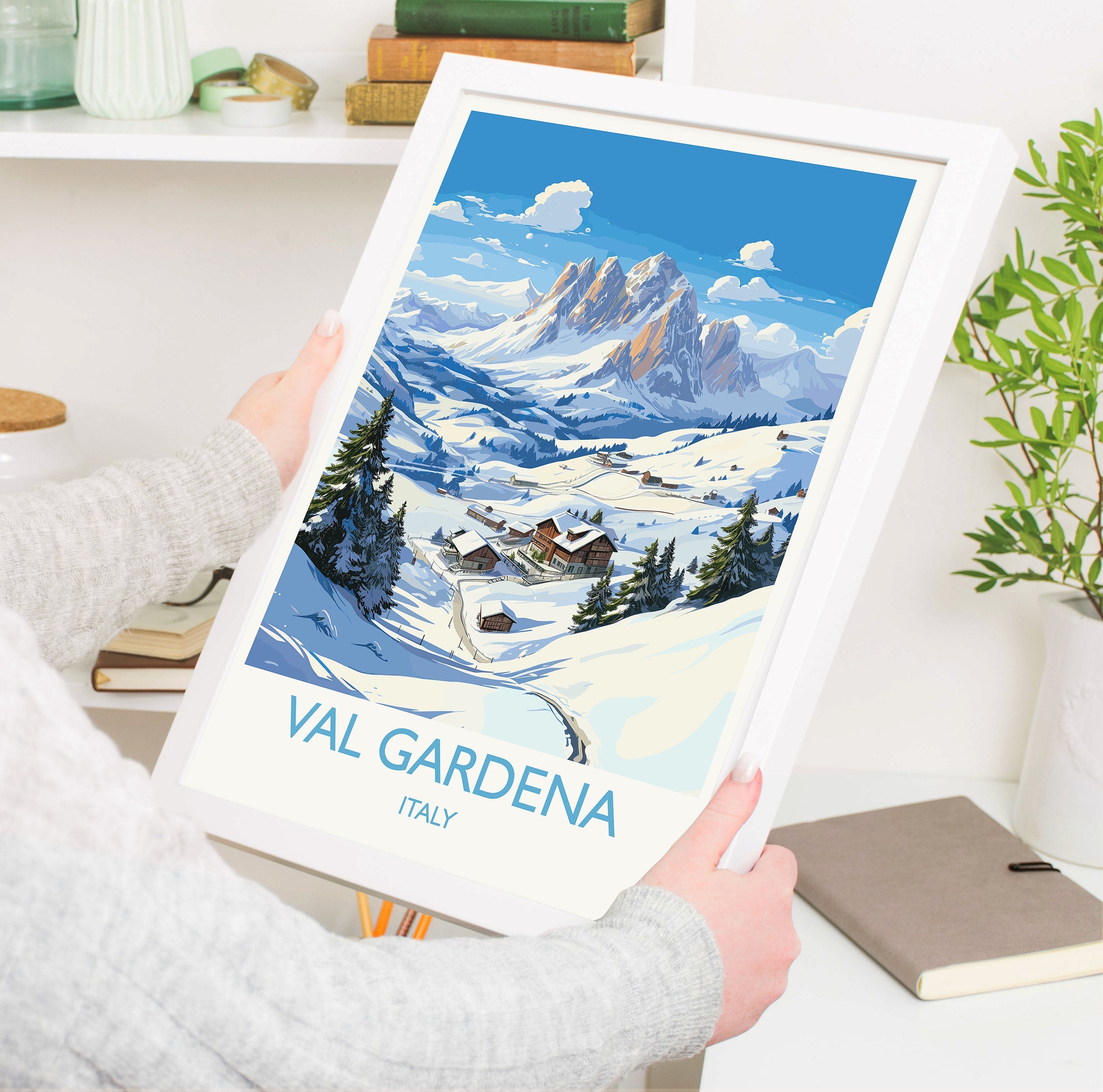 Val Gardena Wall Art Travel Poster, Travel Print of Val Gardena, Ski Poster Art Gift, Italy Dolomites Ski Art Travel Lovers Gift NQ Media Designs