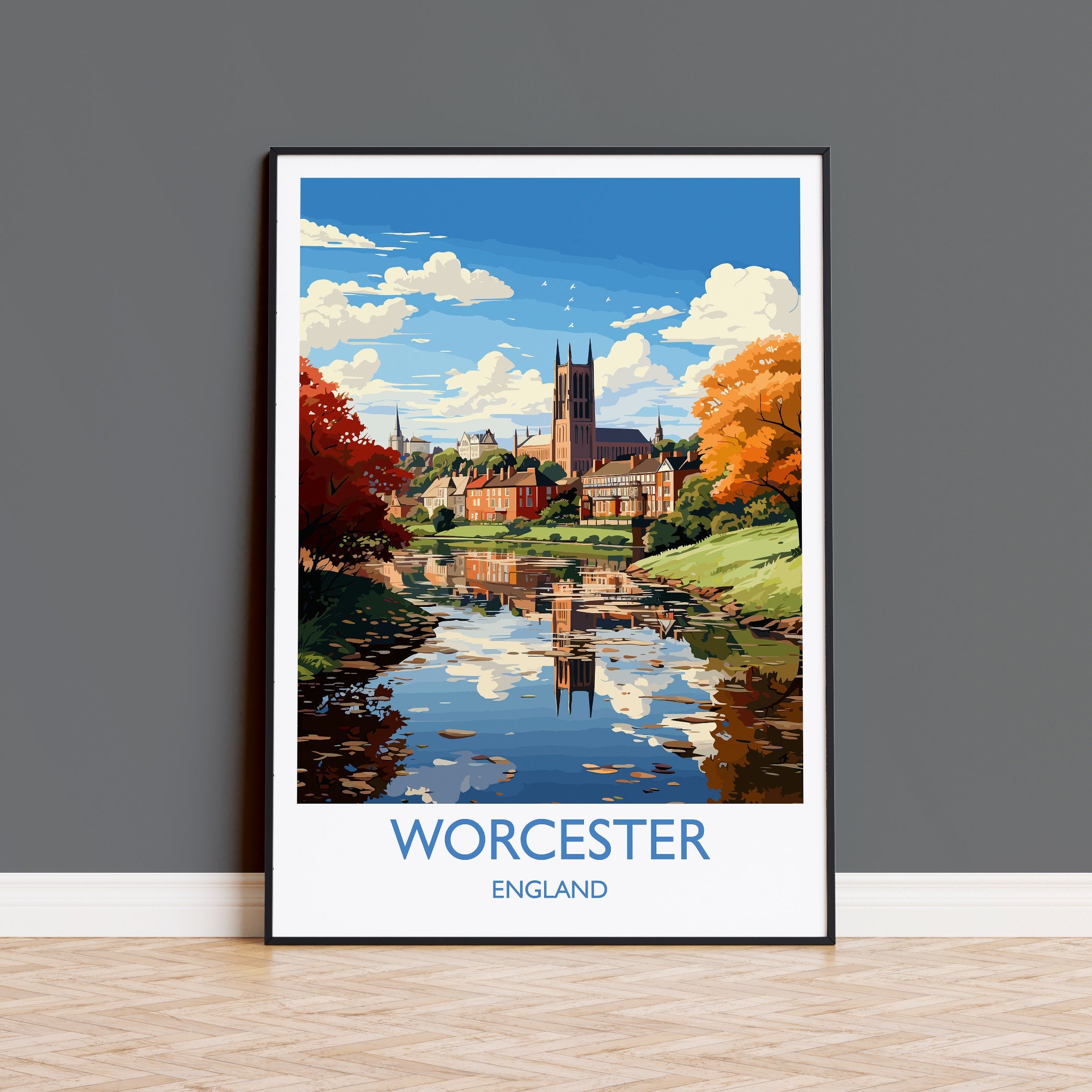 Worcester Travel Print Wall Art, Travel Poster of Worcester, Worcester Art Gift, England, English Countryside Art Lovers Gift, NQ Media Designs