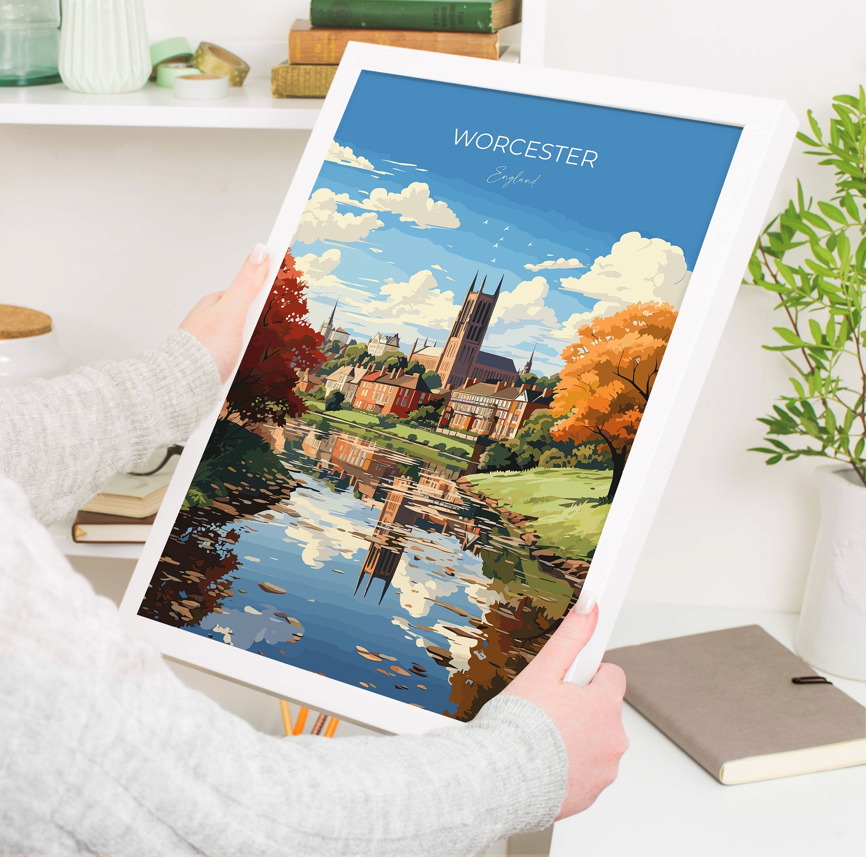 Worcester Poster Travel Wall Art, Travel Print of Worcester, Worcester Art Gift, England, English Countryside Art Lovers Gift, NQ Media Designs