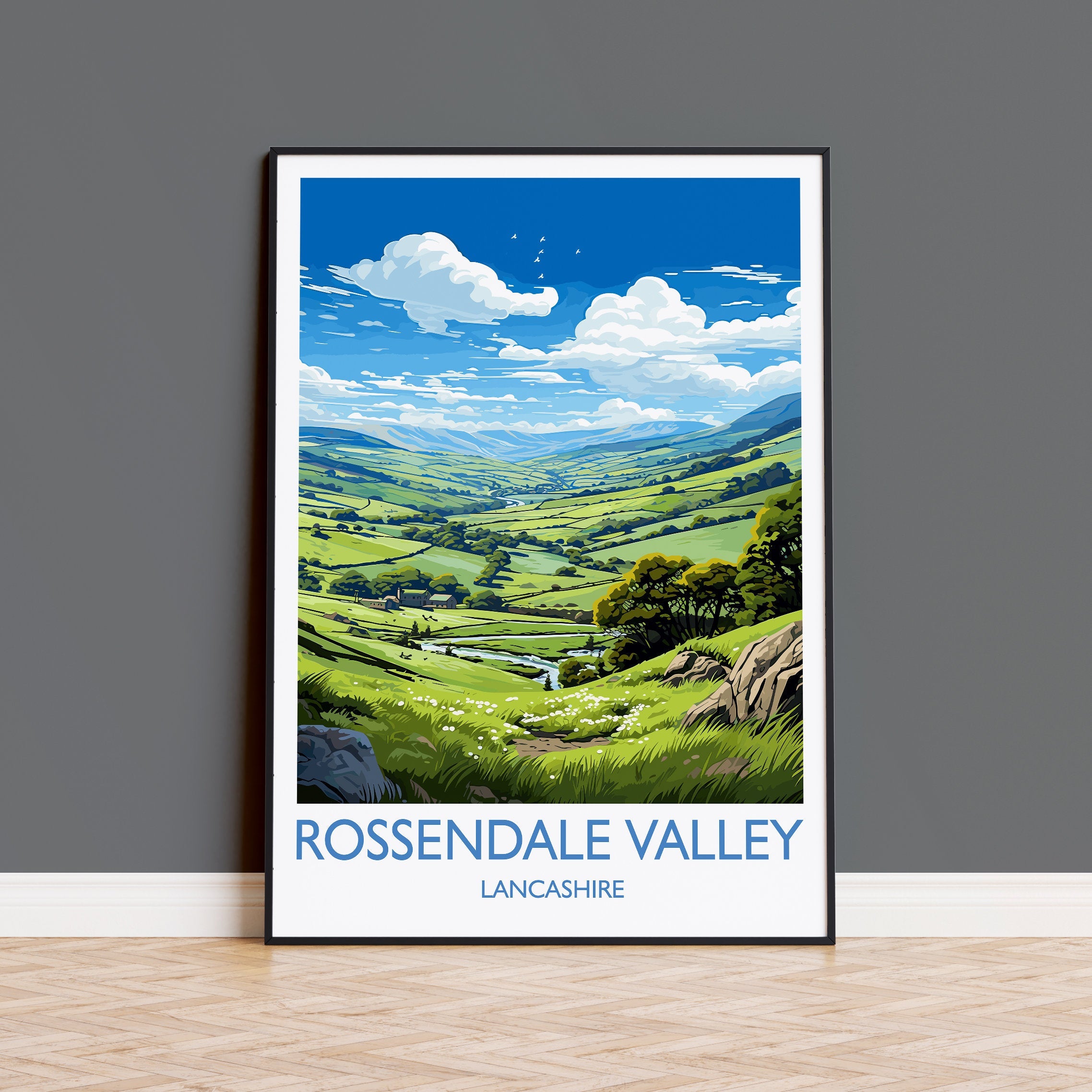 Rossendale Valley Travel Print Wall Art, Travel Poster of Rossendale Valley, Rossendale Art Gift, English Countryside Art Lovers Gift, NQ Media Designs