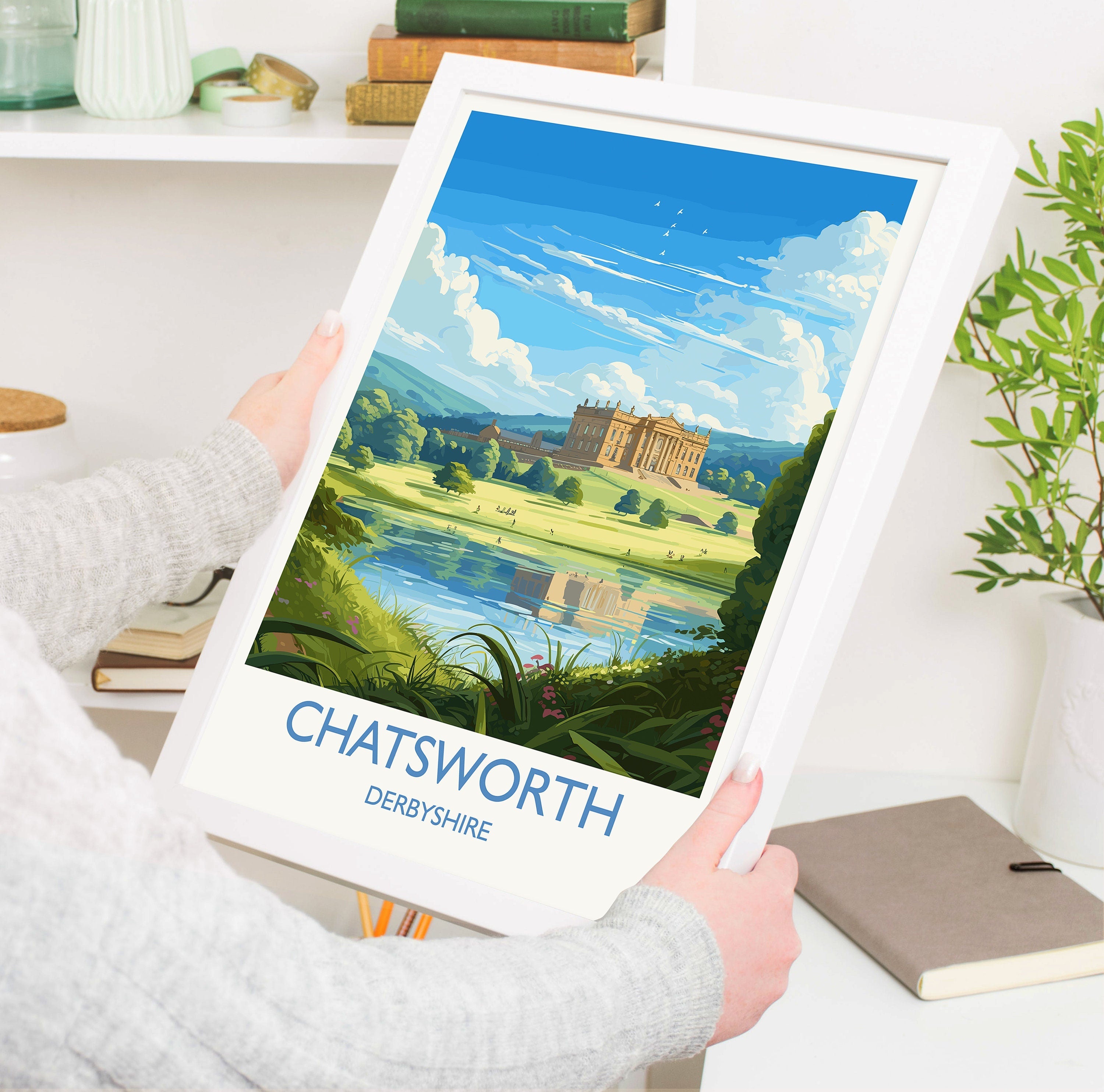 Chatsworth Travel Print Wall Art, Travel Poster of Chatsworth, England, Peak District Art Lovers Gift, Chatsworth Gift, English Countryside NQ Media Designs