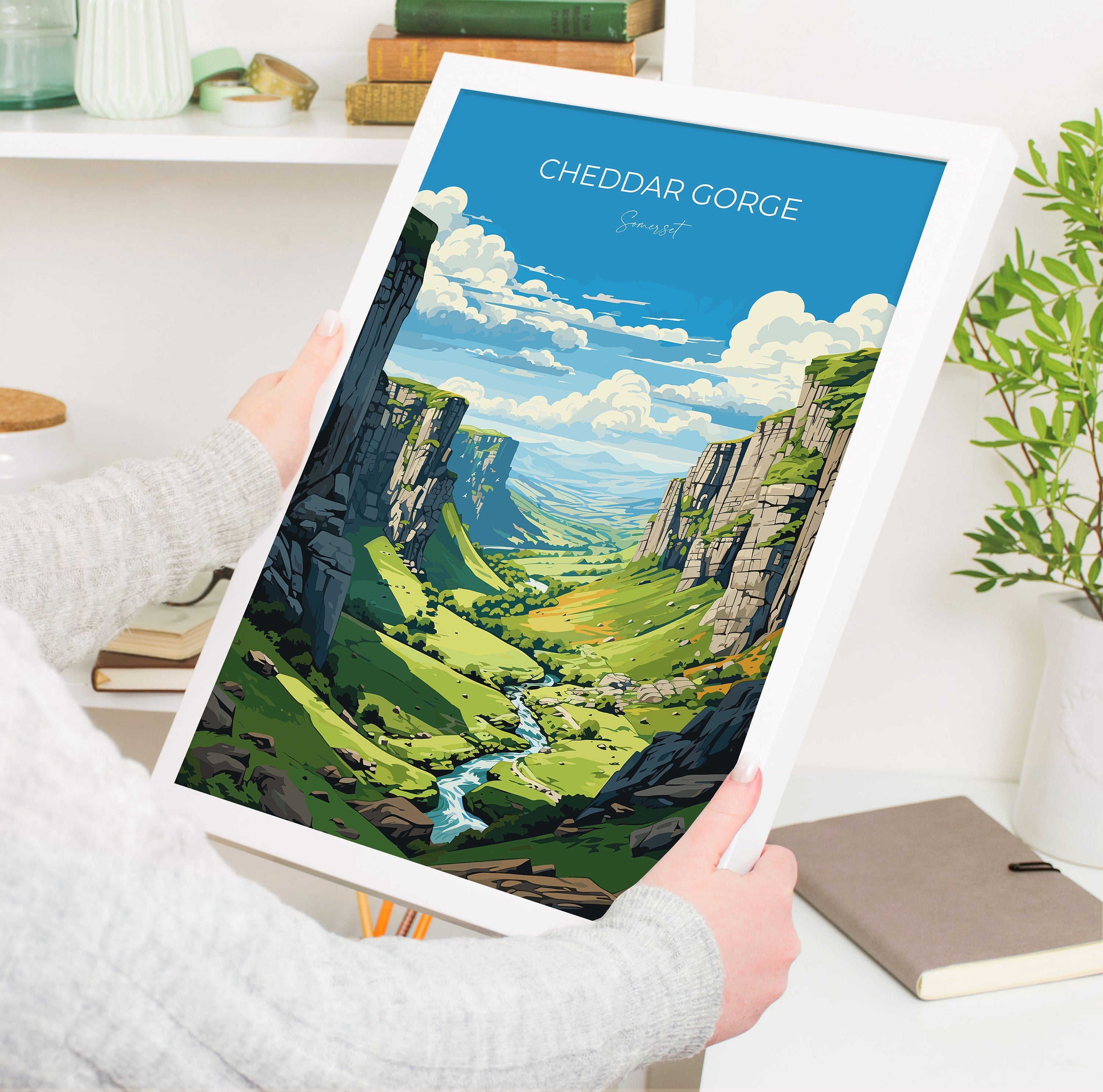 Cheddar Gorge Travel Poster Wall Art, Travel Print of Cheddar Gorge, Somerset, England, Cheddar Gorge Art Lovers Gift, Somerset Gift NQ Media Designs