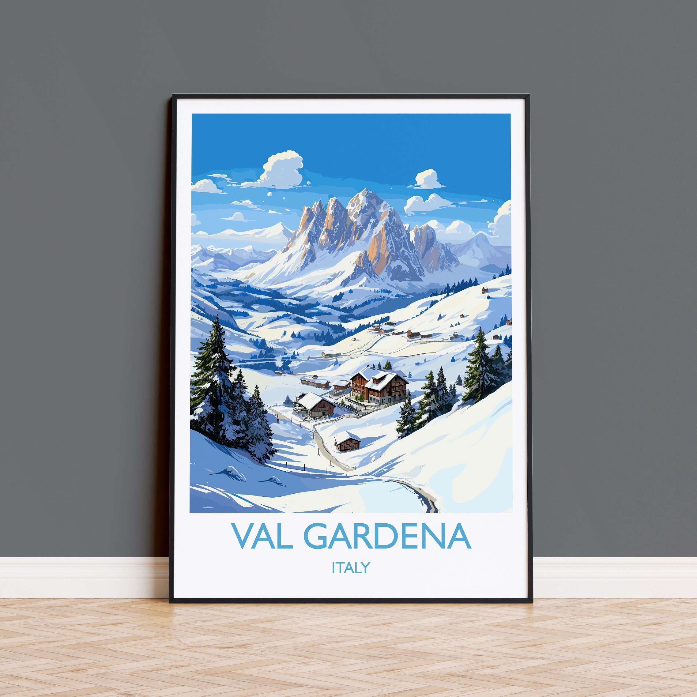 Val Gardena Wall Art Travel Poster, Travel Print of Val Gardena, Ski Poster Art Gift, Italy Dolomites Ski Art Travel Lovers Gift NQ Media Designs