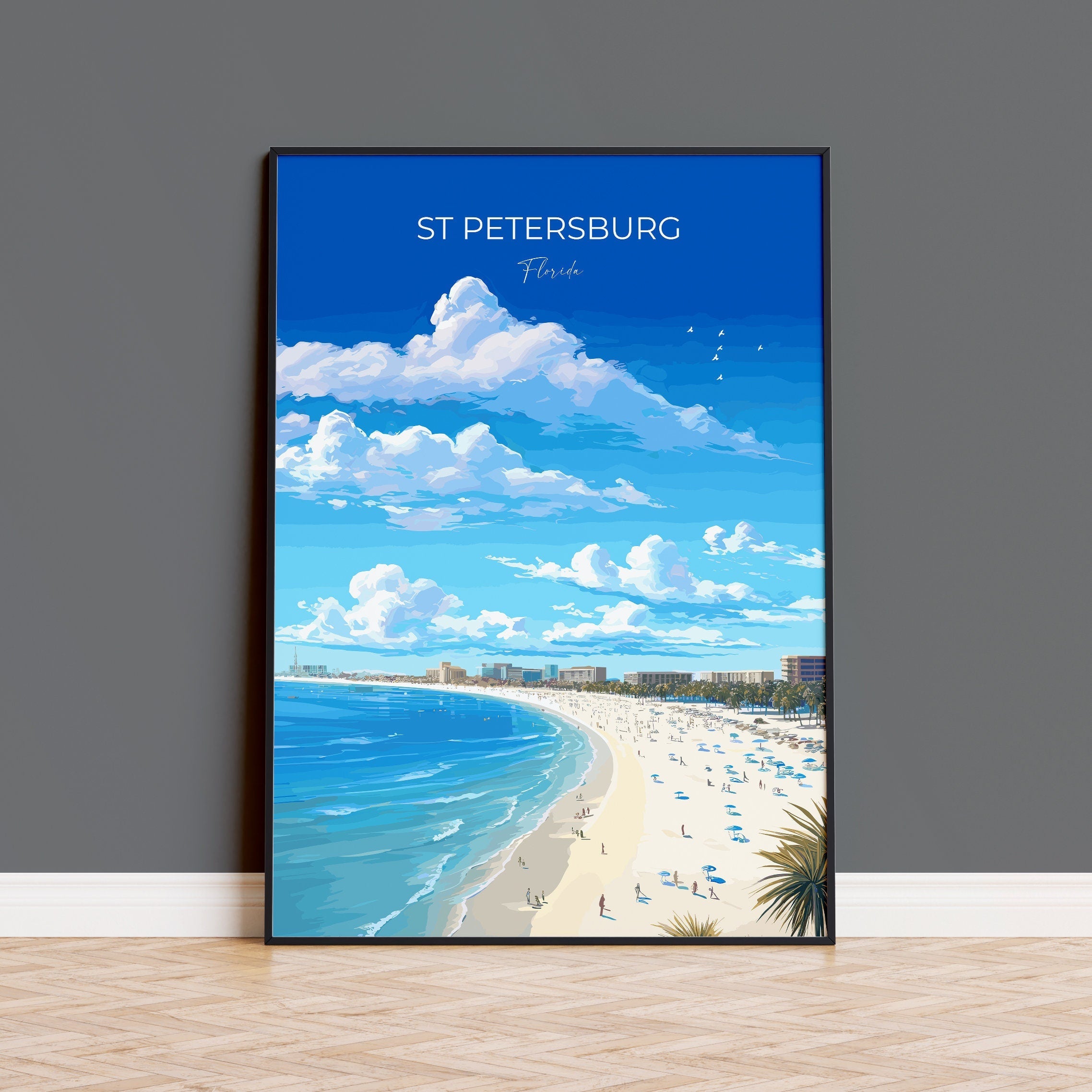 St Petersburg Travel Print, Travel Poster of St Petersburg, St Petersburg Beach Gift, Florida Art Gift, USA Wall Art Print NQ Media Designs
