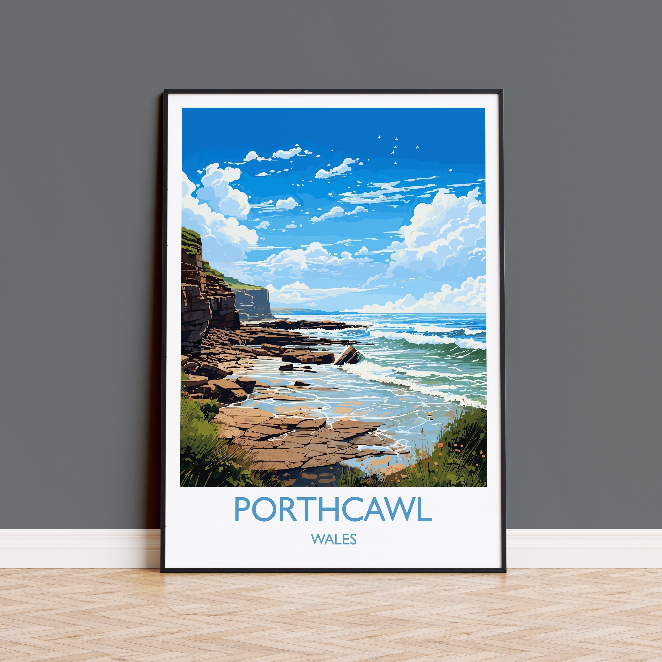 Porthcawl Travel Print Wall Art, Porthcawl Travel Poster, Wales, Welsh Art, Porthcawl Gift, Wall Art Print NQ Media Designs