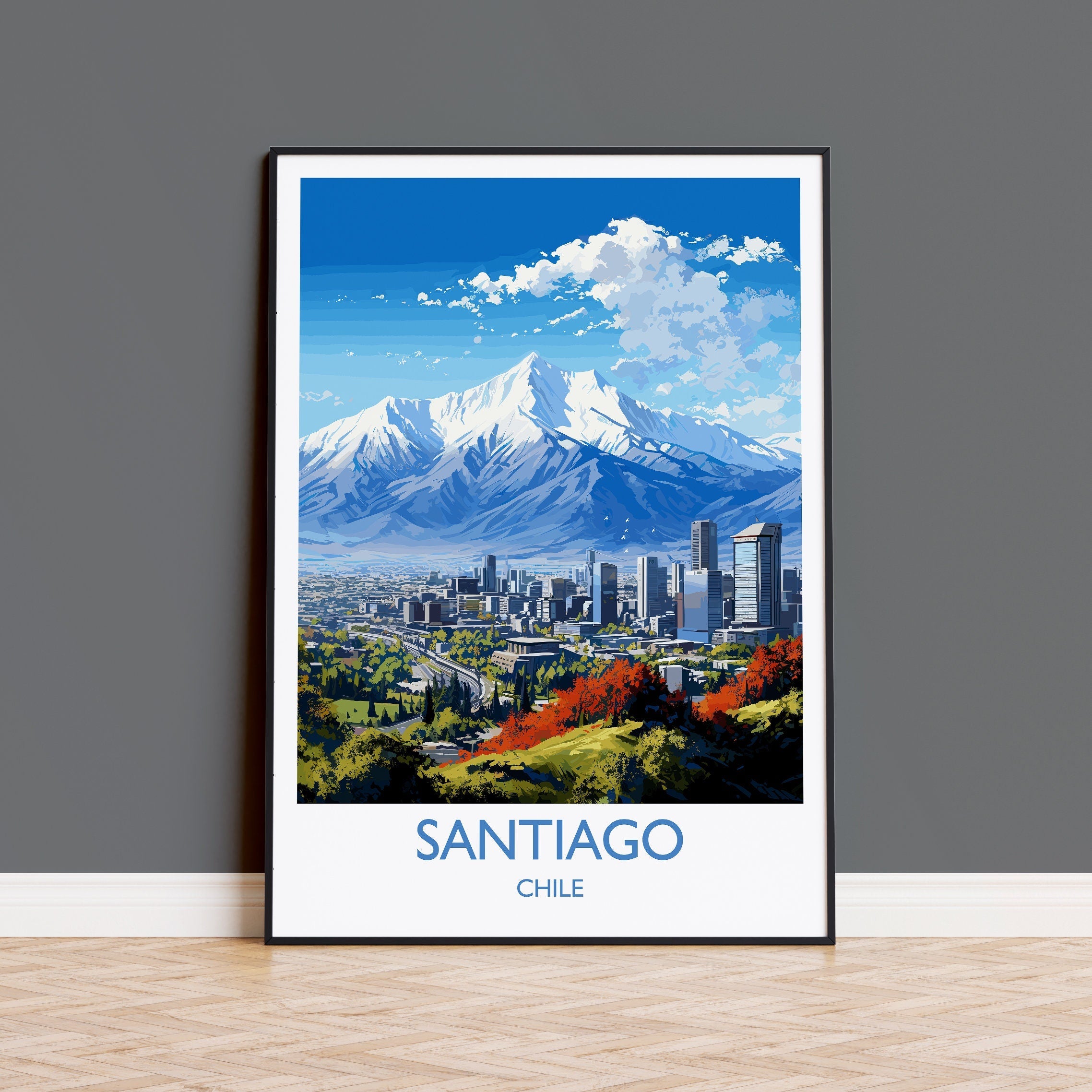 Santiago Travel Print Wall Art, Travel Poster of Santiago, Santiago Art Gift, Chile Art Lovers Gift, NQ Media Designs