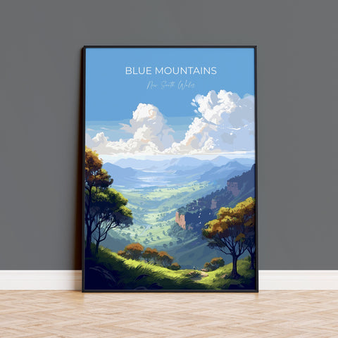 Blue Mountains Print Wall Art, Travel Poster of Blue Mountains, New South Wales, Blue Mountains Gift, Australia Art Lovers Gift