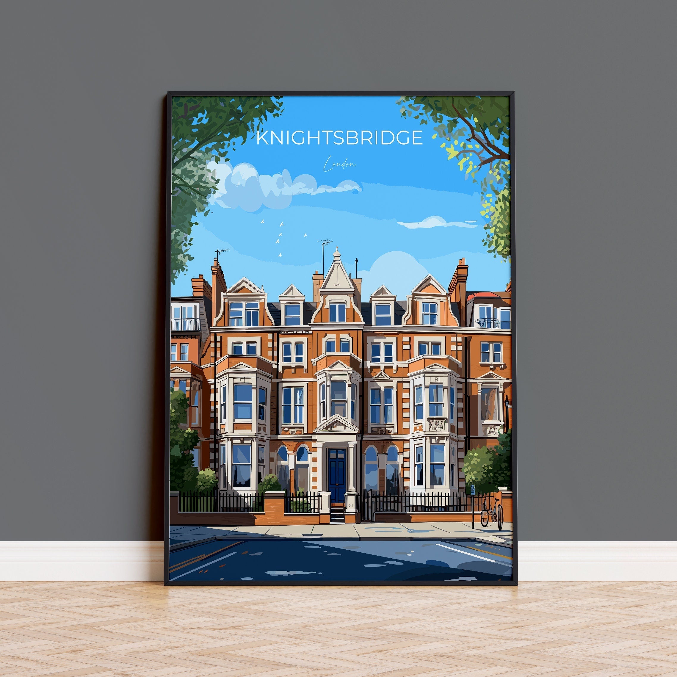 Knightsbridge Travel Poster Wall Art, Travel Print of Knightsbridge, London Poster, Knightsbridge Gift Art, London Art Lovers UK Travel Gift NQ Media Designs