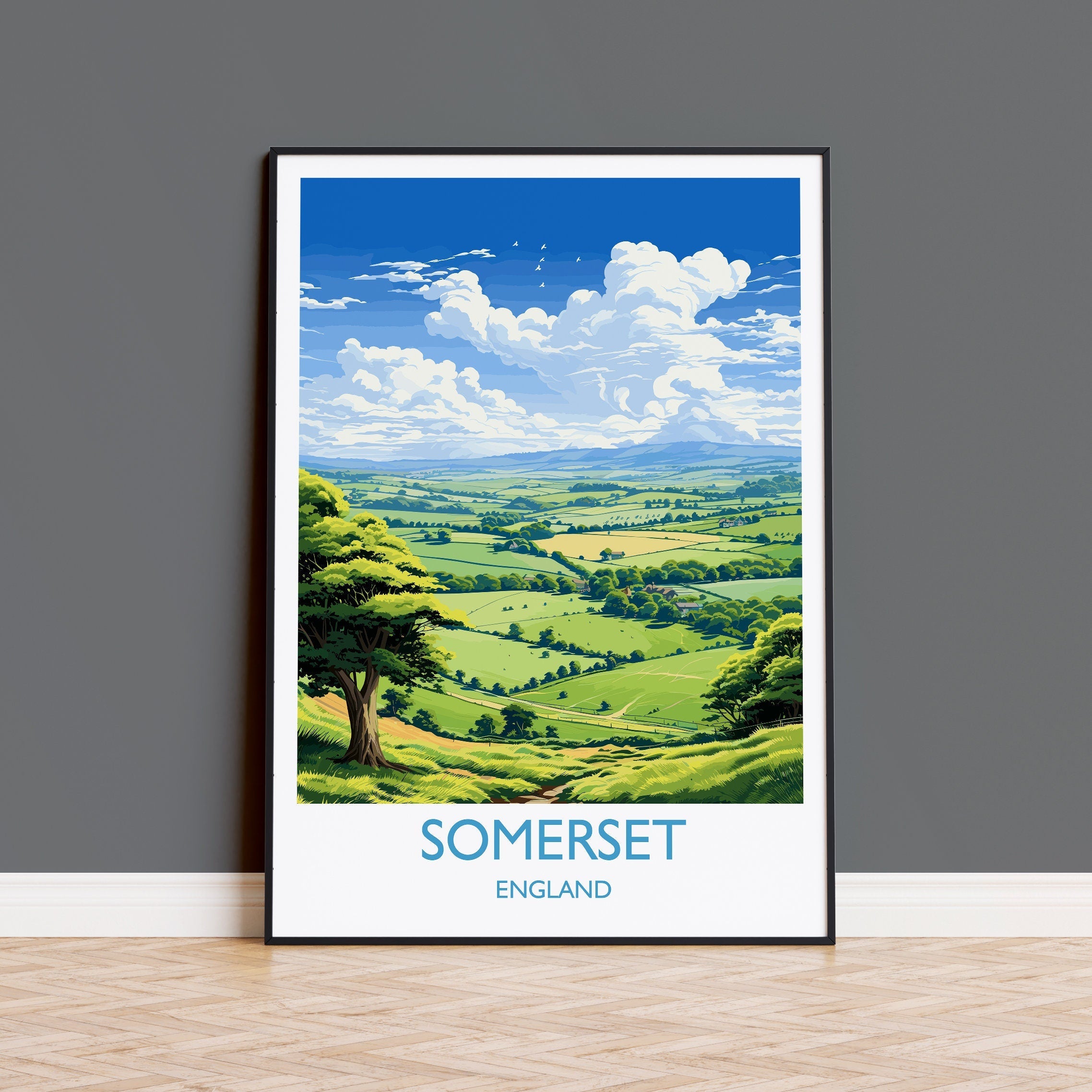 Somerset Print Wall Art, Travel Poster of Somerset, England, Somerset Art Lovers Gift, England Wall Art Print NQ Media Designs