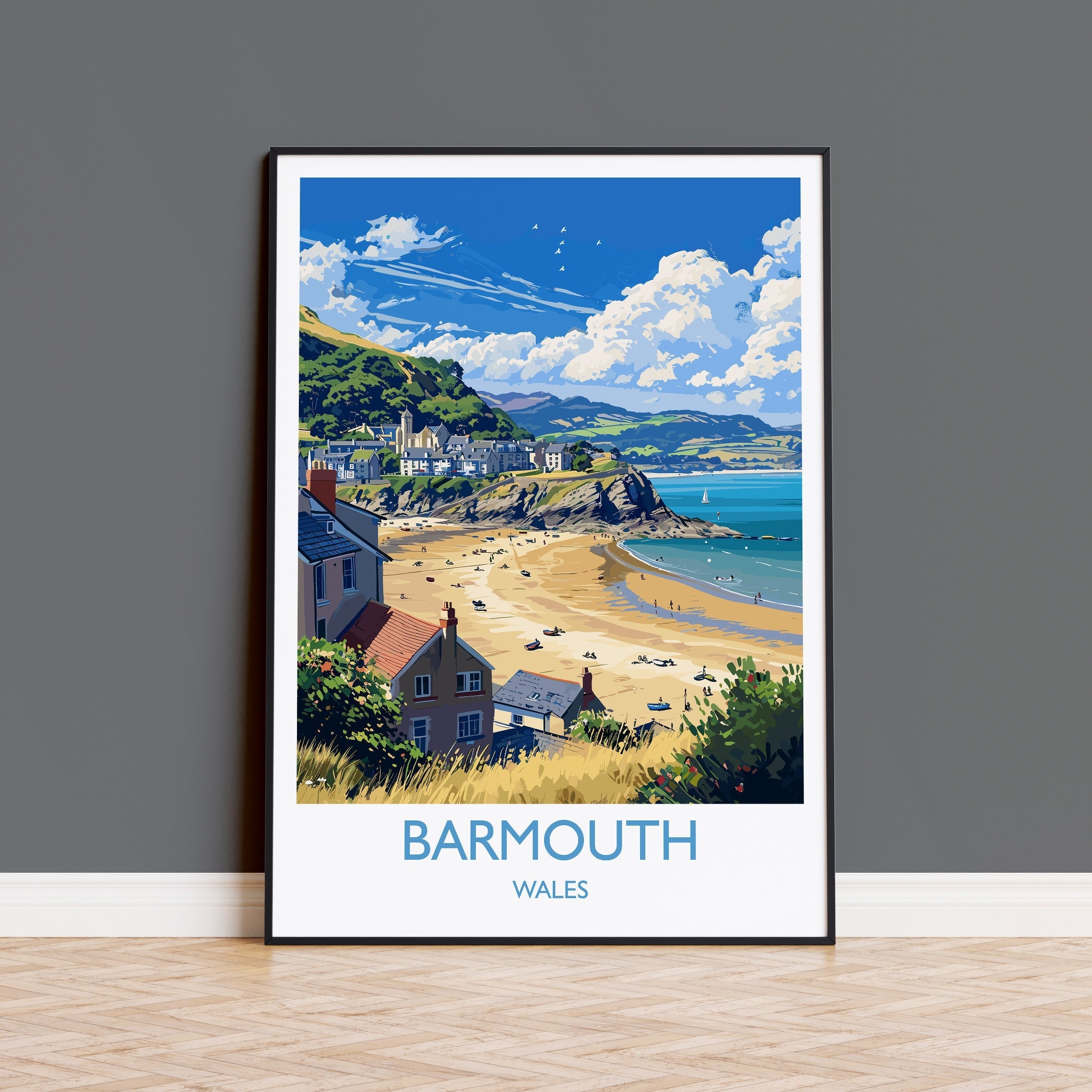 Barmouth Travel Print Wall Art, Barmouth Travel Poster, Wales, Welsh Art, Barmouth Gift, Wall Art Print NQ Media Designs