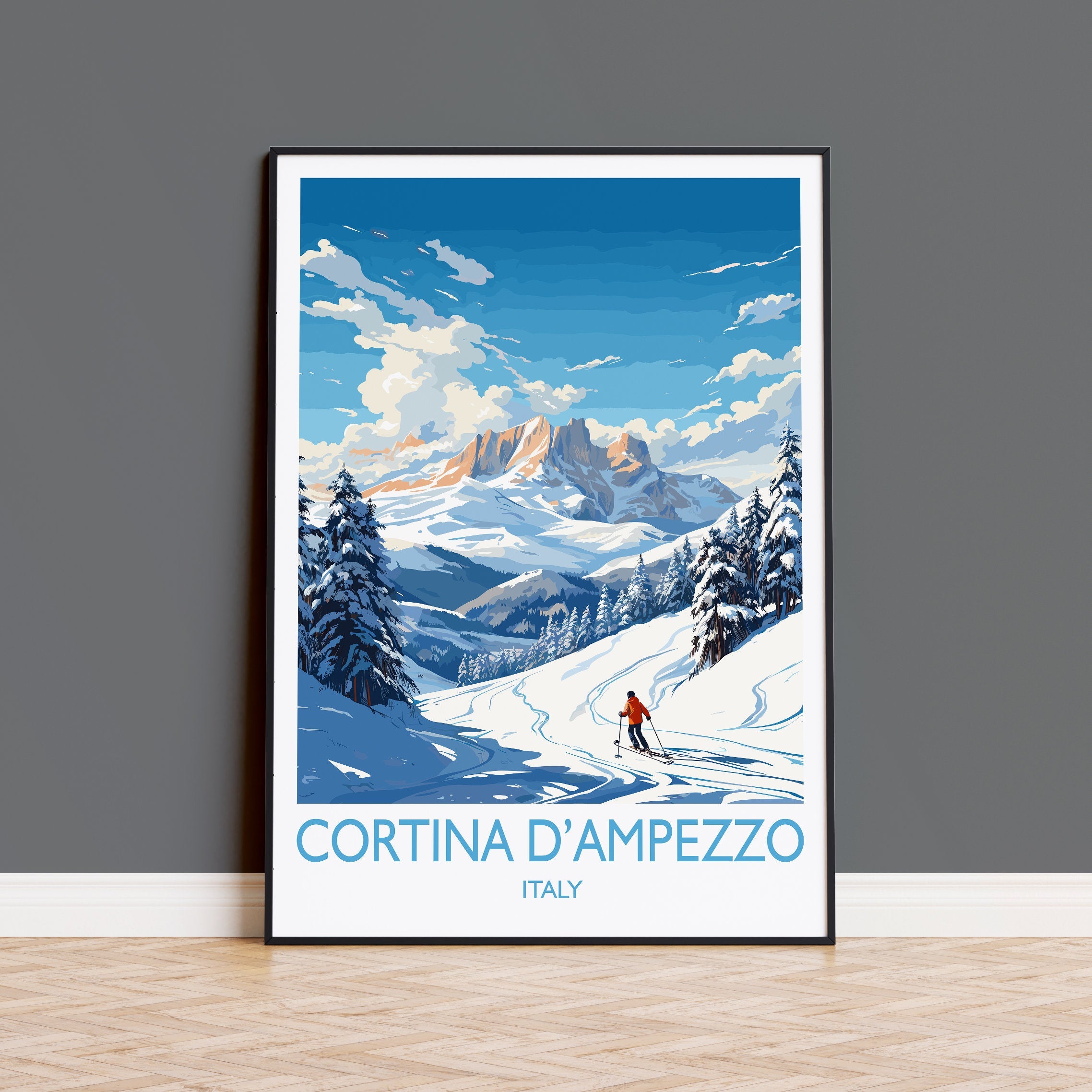 Cortina d'Ampezzo Wall Art Travel Poster, Travel Print of Cortina d'Ampezzo, Ski Poster Art Gift, Italy Dolomites Ski Art Travel Lovers Gift NQ Media Designs