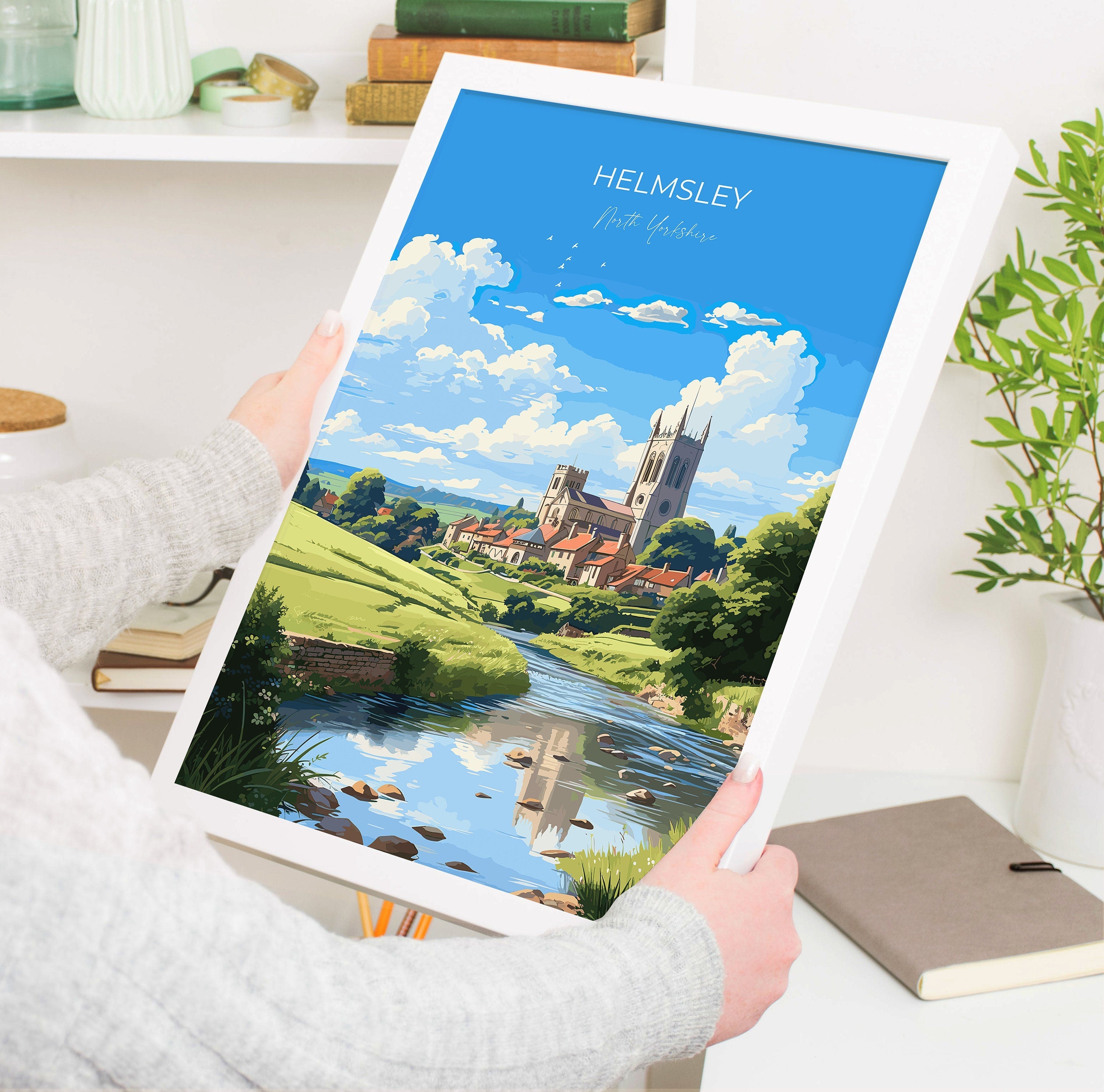 Helmsley Travel Poster, Travel Print of Helmsley, Yorkshire Gift, England, North Yorkshire Art, Helmsley Gift, Wall Art Lovers Print NQ Media Designs