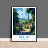 Burford Travel Poster, Travel Print of Burford, Oxfordshire Gift, England, Burford Art Lovers Gift, Wall Art Print NQ Media Designs