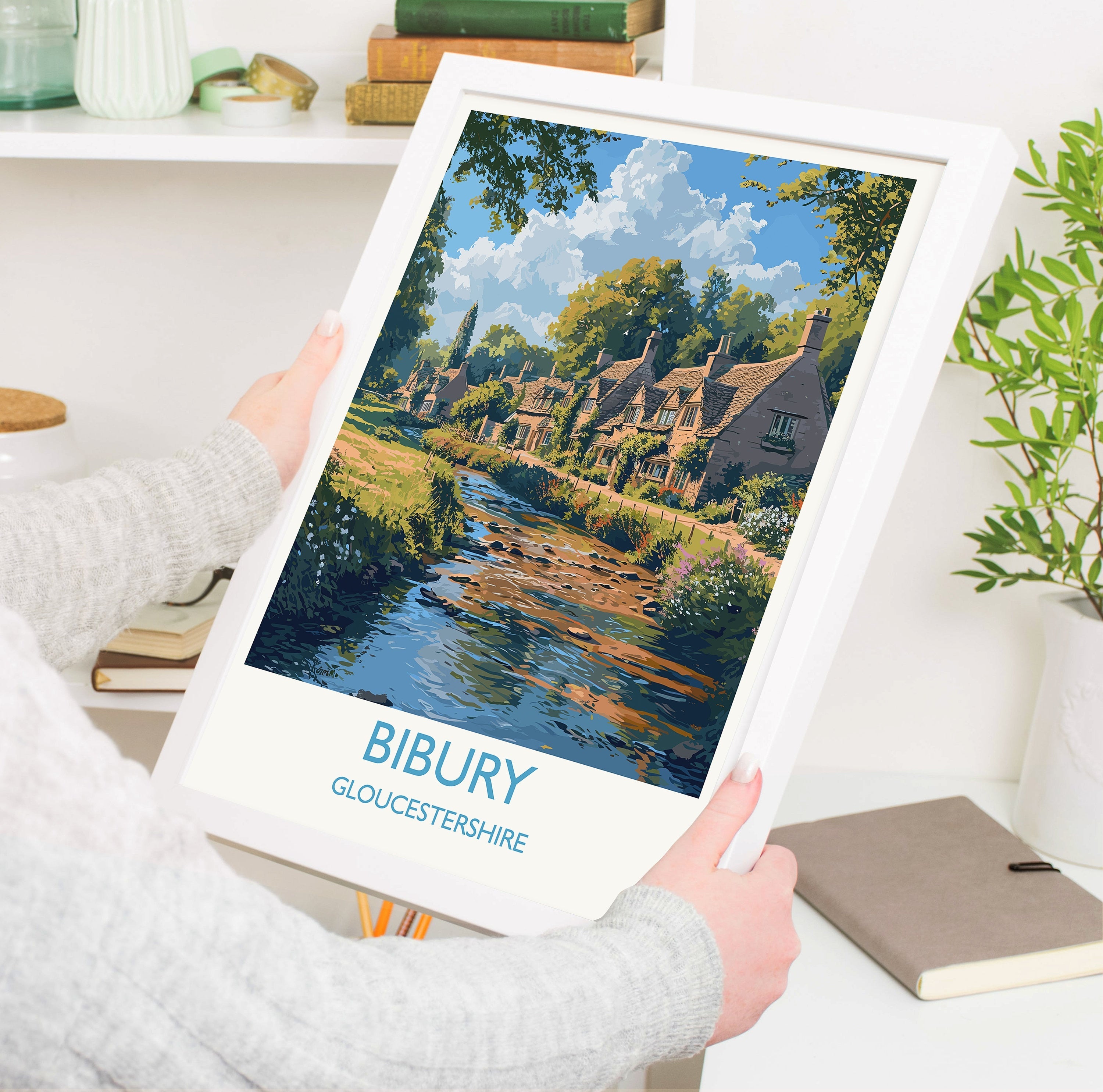 Bibury Travel Poster, Travel Print of Bibury, Gloucestershire Cotswolds Gift, England, Bibury Art Lovers Gift, Wall Art Print NQ Media Designs