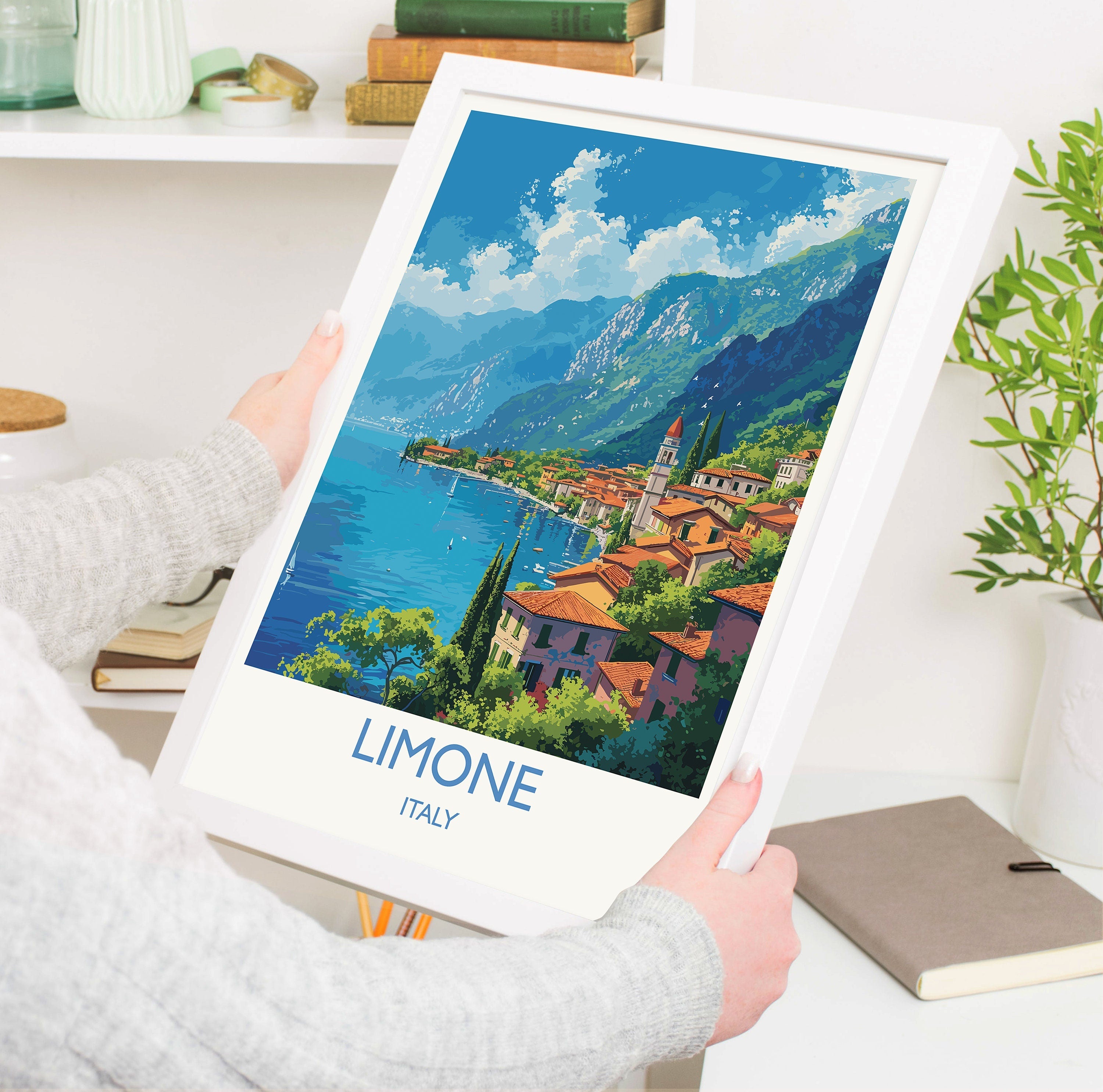 Limone Travel Print Wall Art, Travel Poster of Lake Garda, Limone Art Lovers Gift, Italy, Italian Lakes Art Gift NQ Media Designs