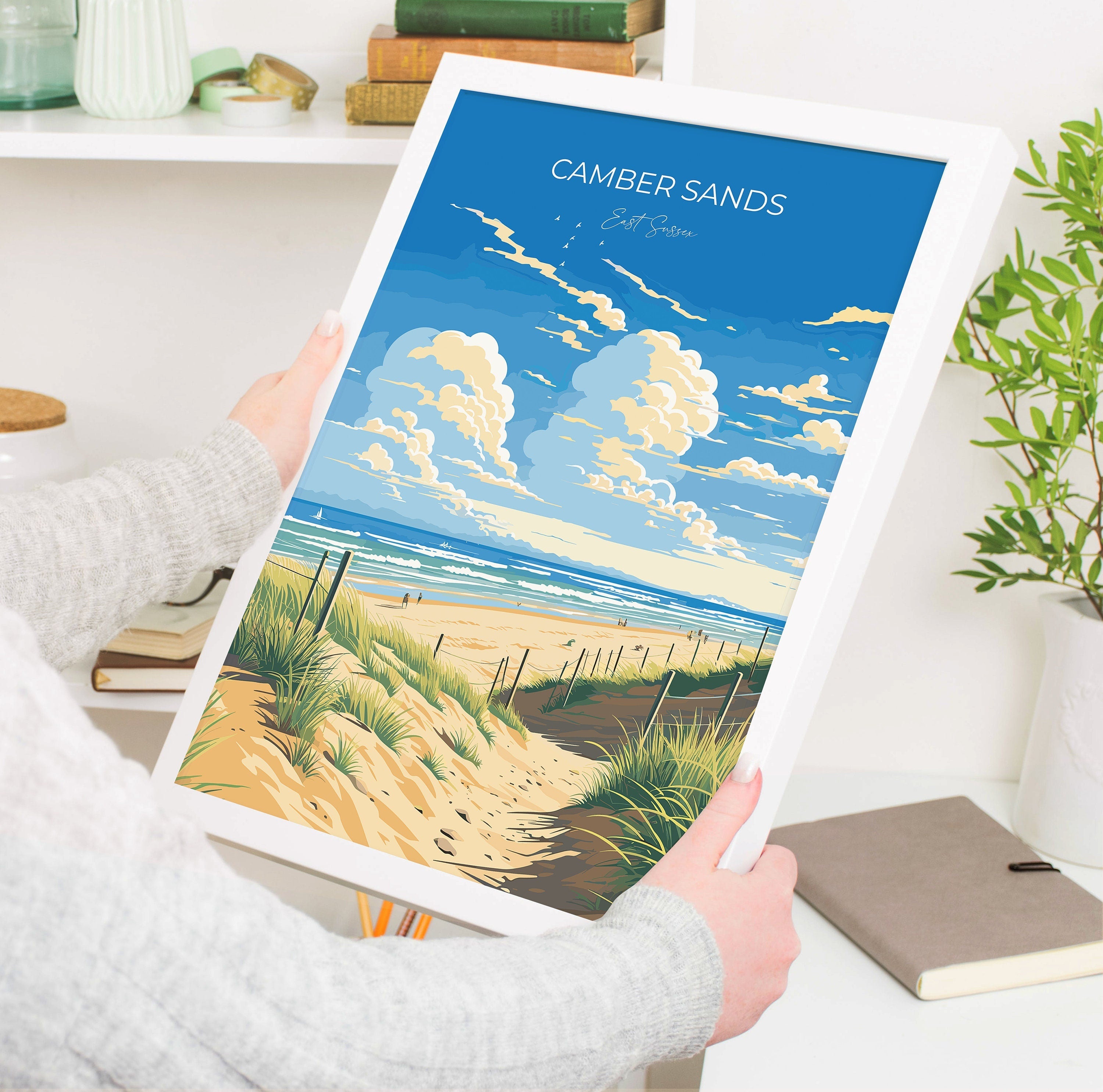 Camber Sands Travel Poster Wall Art, Camber Sands Travel Print, East Sussex, English Coastal Art, Camber Sands Gift, Wall Art Print NQ Media Designs
