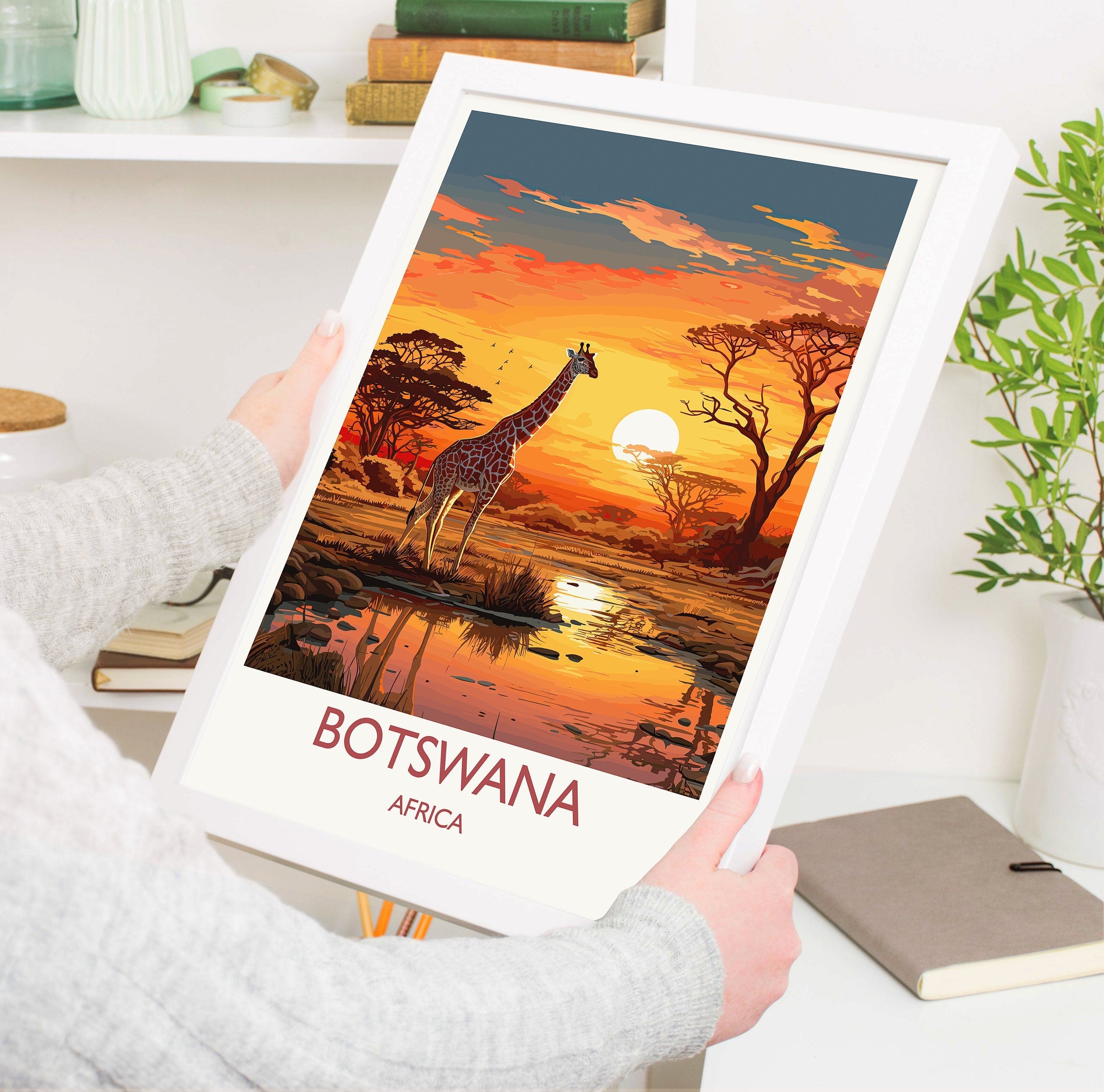Botswana Travel Print, Travel Poster of Botswana, Botswana Gift, Botswana Sunset Africa, Africa Art Lovers Gift, Wall Art Print NQ Media Designs