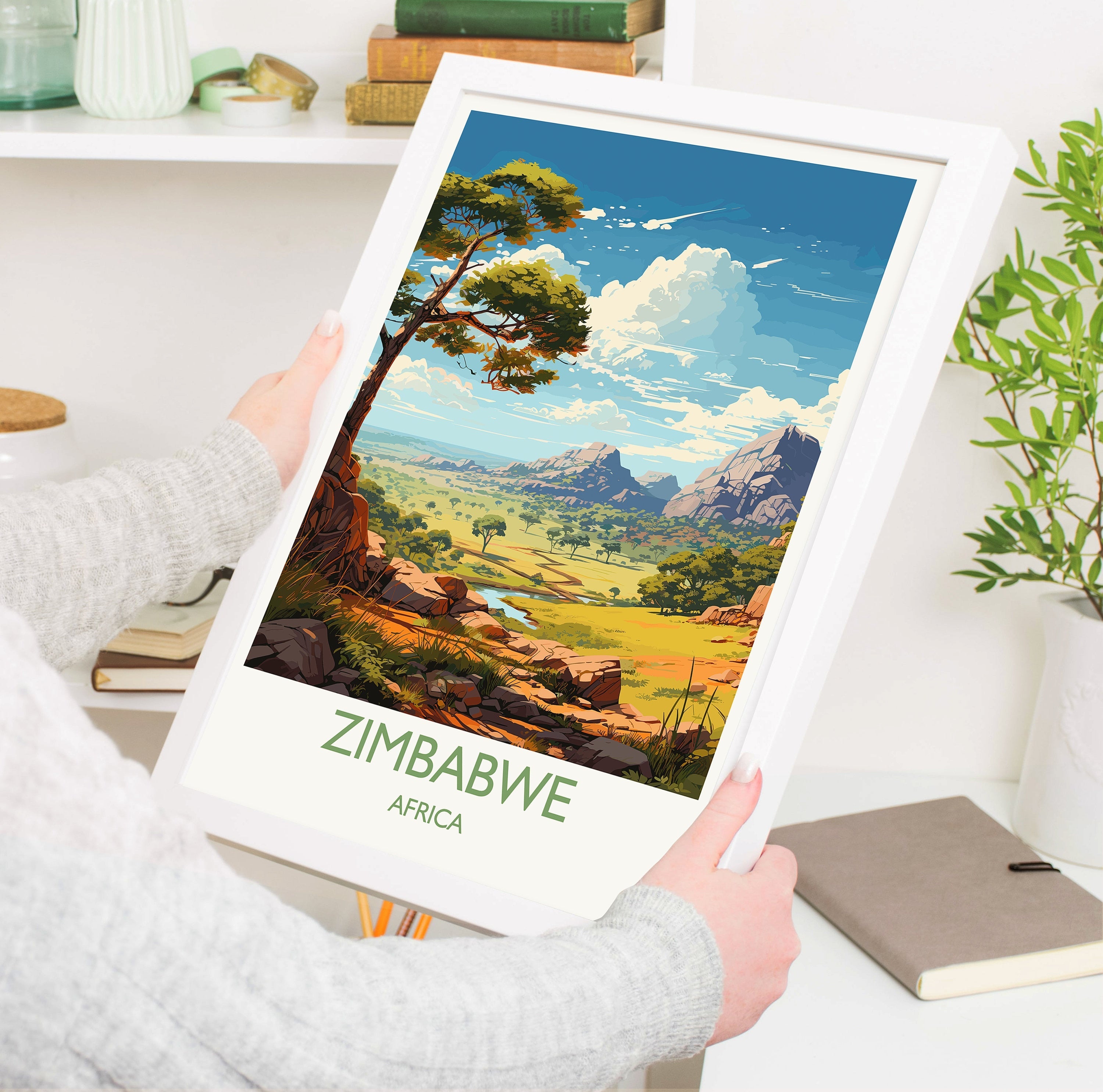 Zimbabwe Travel Poster Wall Art, Travel Poster of Zimbabwe, Zimbabwe Gift, Zimbabwe Travel Art, Africa Art Lovers Gift, NQ Media Designs