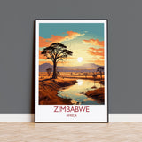 Zimbabwe Travel Poster Wall Art, Travel Poster of Zimbabwe Sunset, Zimbabwe Gift, Zimbabwe Travel Art, Africa Art Lovers Gift, NQ Media Designs
