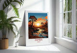 Zambia Travel Poster Wall Art, Travel Poster of Zambia Sunset, Zambia Gift, Zambia Travel Art, Africa Art Lovers Gift, NQ Media Designs