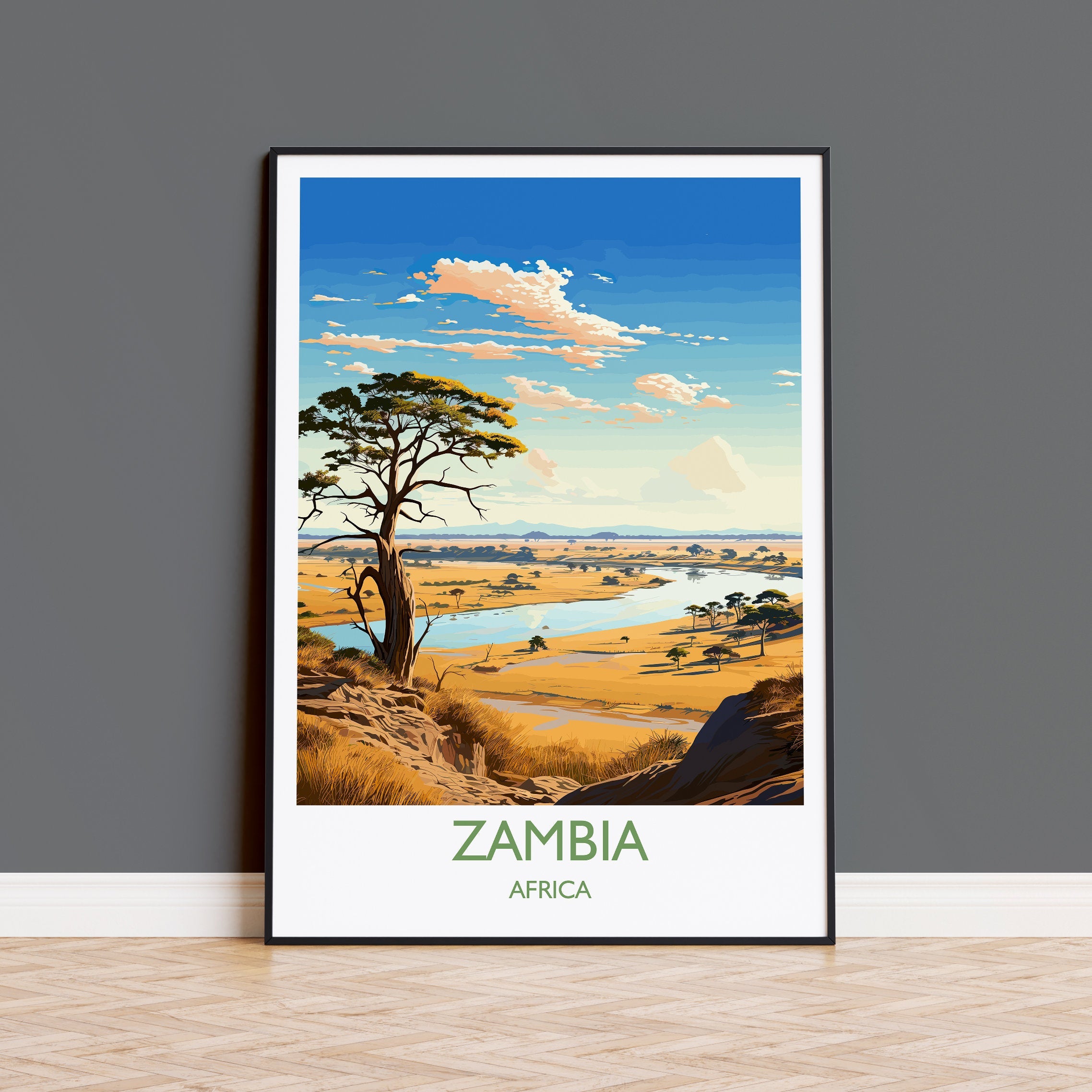 Zambia Travel Print Wall Art, Travel Poster of Zambia, Zambia Gift, Zambia Travel Art, Africa Art Lovers Gift, NQ Media Designs