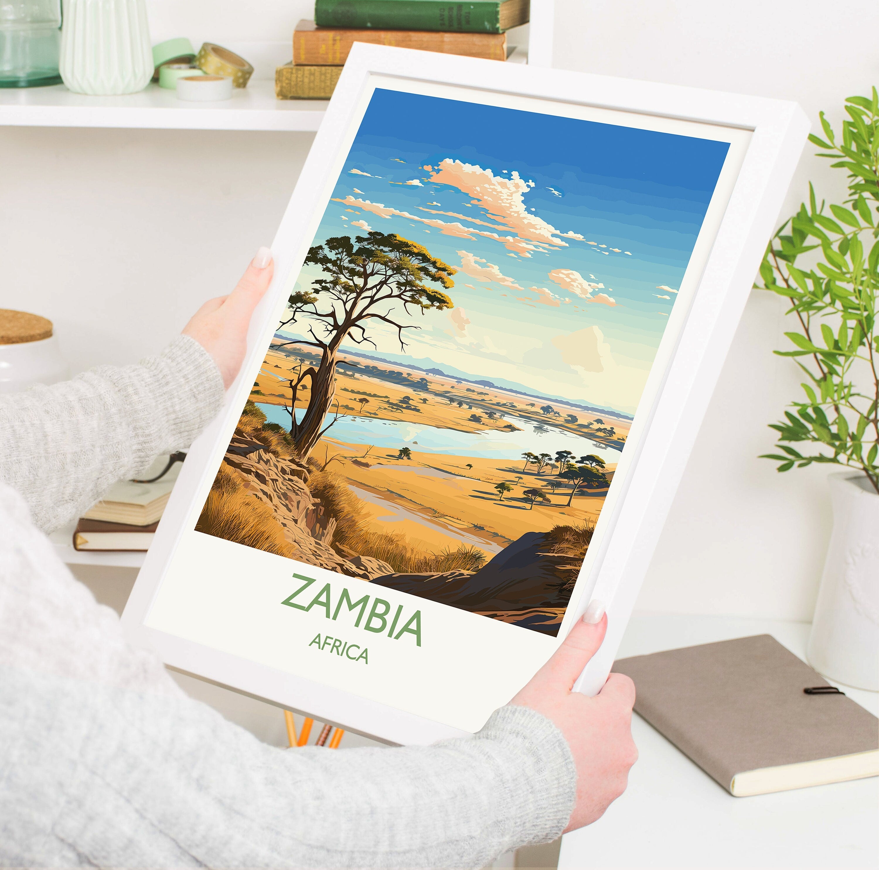 Zambia Travel Print Wall Art, Travel Poster of Zambia, Zambia Gift, Zambia Travel Art, Africa Art Lovers Gift, NQ Media Designs