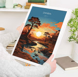 Zambia Travel Poster Wall Art, Travel Print of Zambia Sunset, Zambia Gift, Zambia Travel Art, Africa Art Lovers Gift, NQ Media Designs