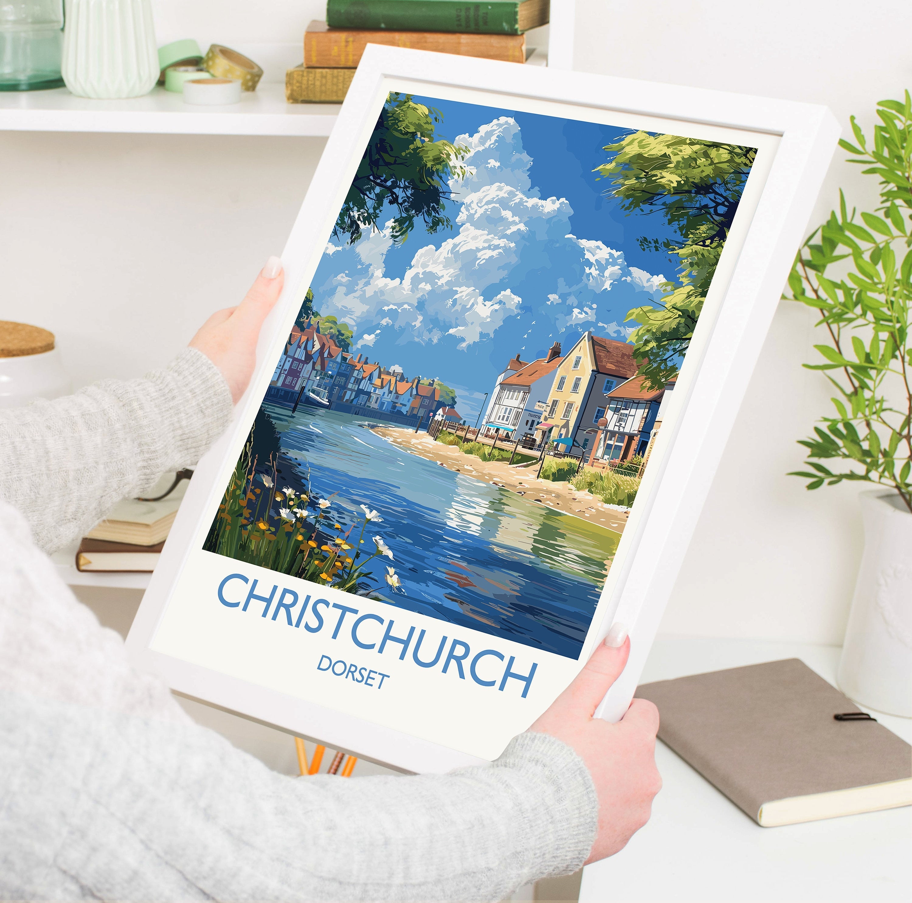Christchurch Travel Print Wall Art, Travel Poster of Christchurch, England, Dorset Coast Art Lovers Gift, Dorset Wall Decor NQ Media Designs