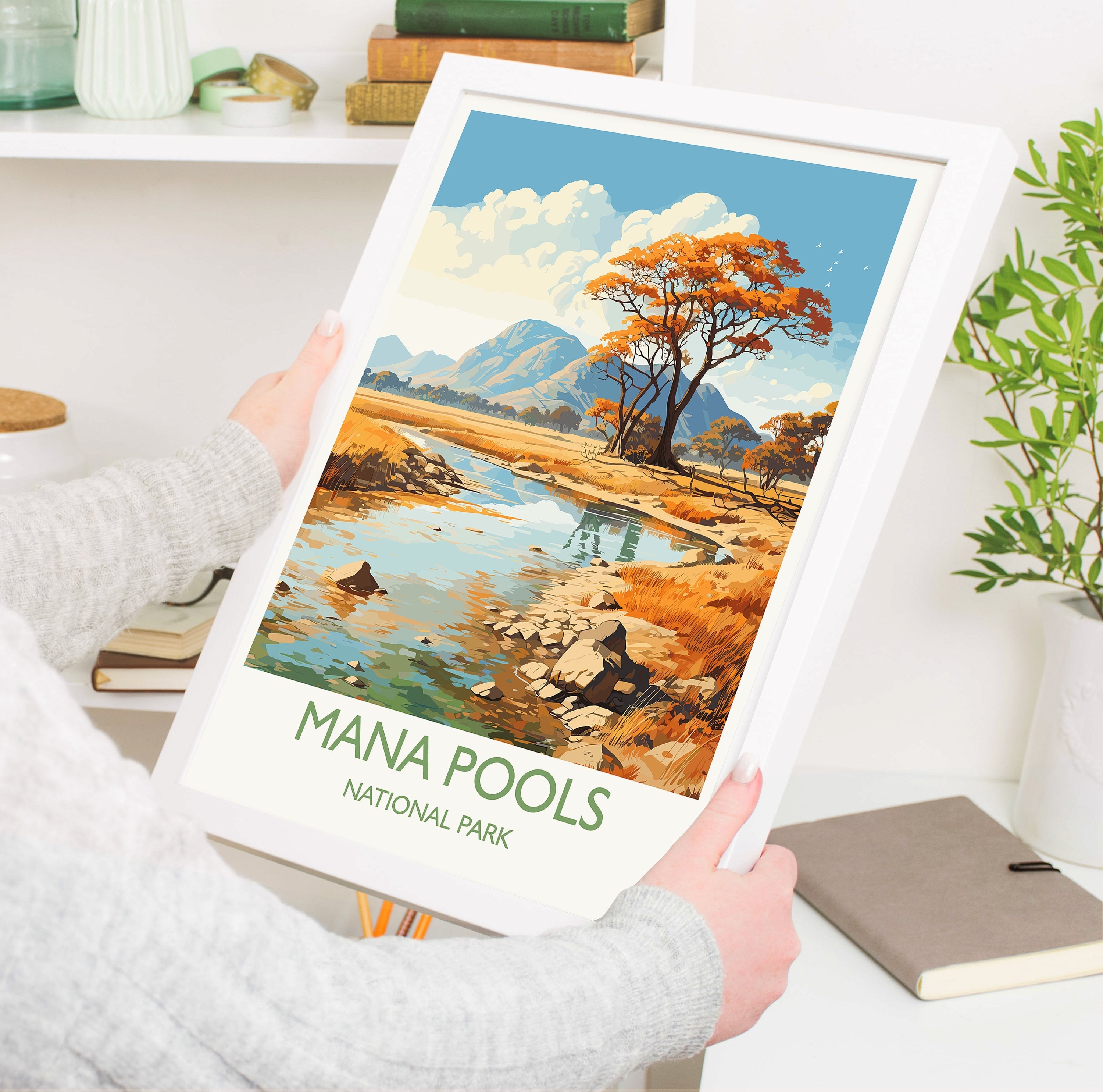 Mana Pools Travel Poster Wall Art, Travel Print of Mana Pools, Zimbabwe Gift, Mana Pools National Park Africa Art Gift NQ Media Designs