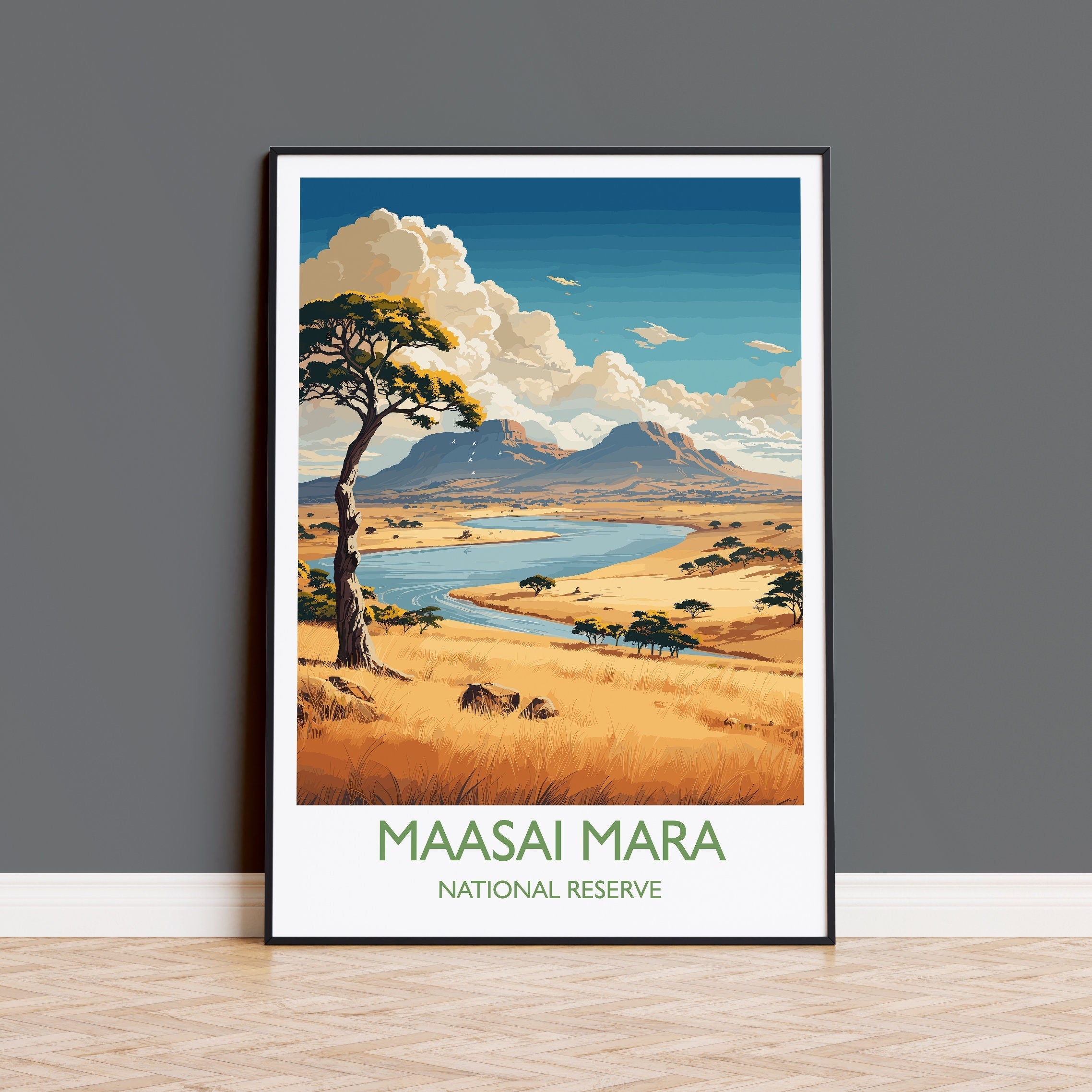 Maasai Mara Travel Poster Wall Art, Travel Print of Maasai Mara, Kenya Gift, Maasai MaraNational Reserve Africa Art Gift NQ Media Designs