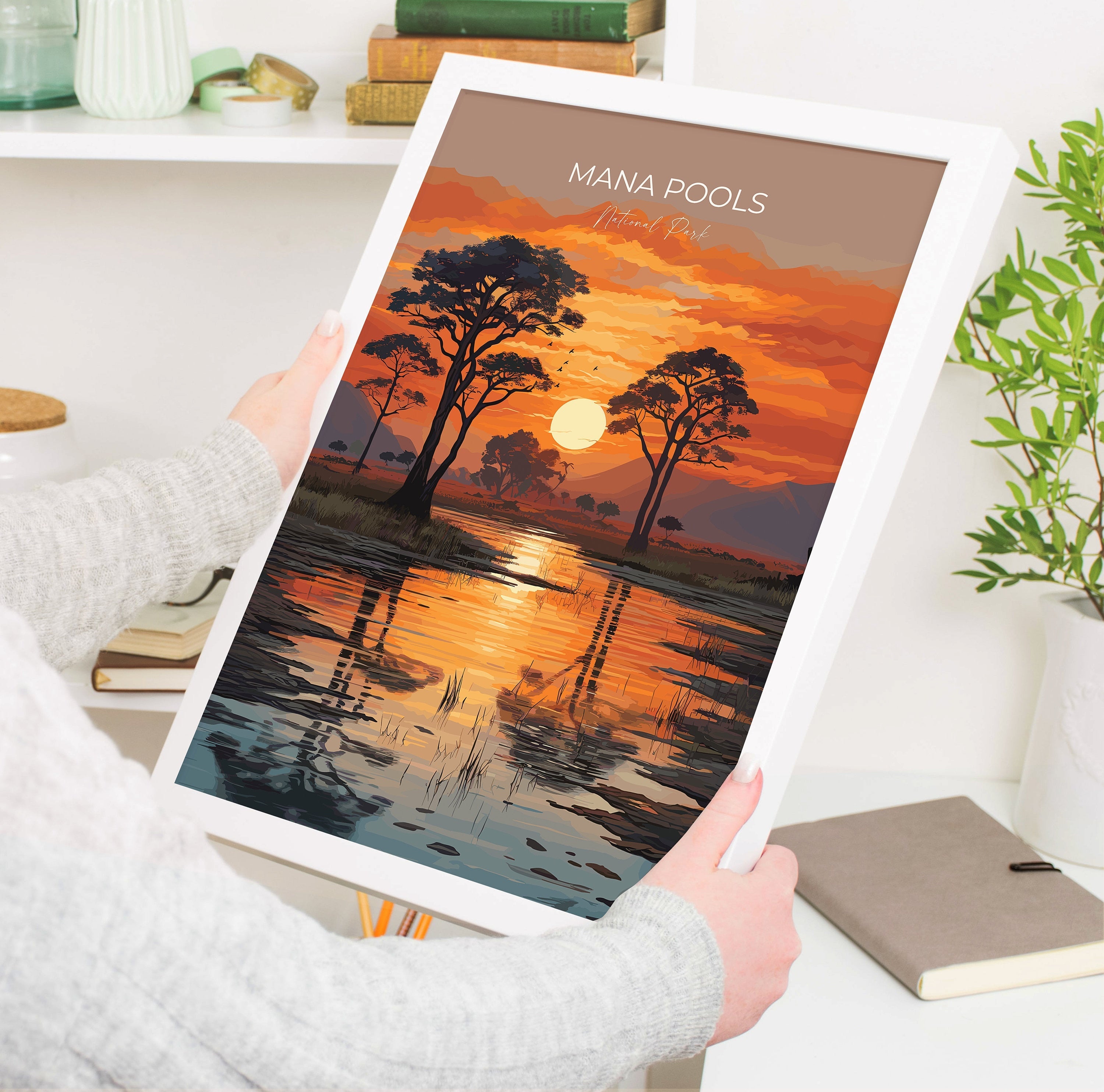 Mana Pools Travel Print Wall Art, Travel Poster of Mana Pools, Zimbabwe Gift, Mana Pools National Park Sunset Africa Art Gift NQ Media Designs