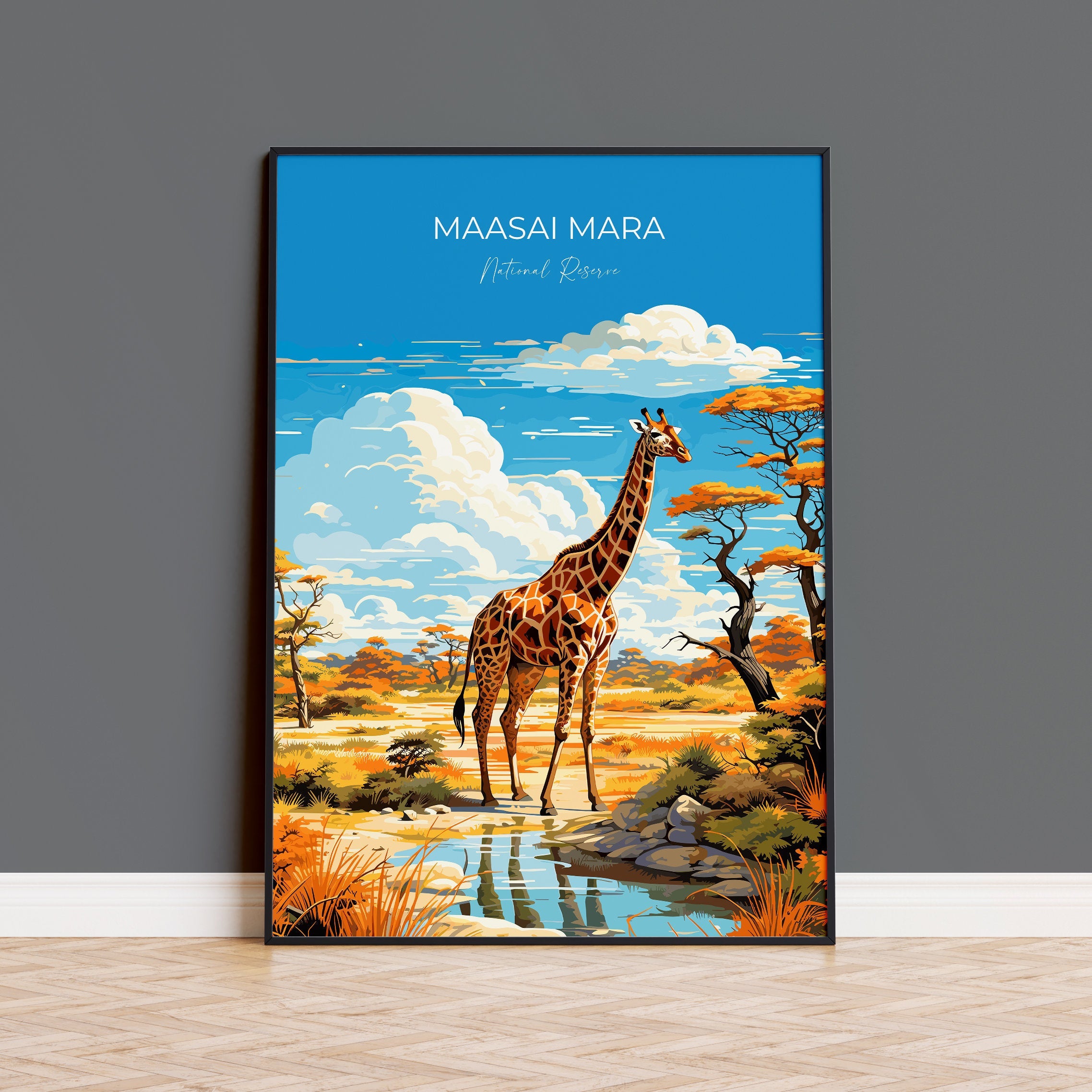 Maasai Mara Travel Poster Wall Art, Travel Print of Maasai Mara, Kenya Gift, Maasai MaraNational Reserve Africa Art Gift NQ Media Designs