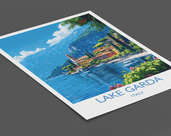 Lake Garda Travel Poster Wall Art, Travel Print of Lake Garda, Lake Garda Art Lovers Gift, Italy, Italian Lakes Art Gift