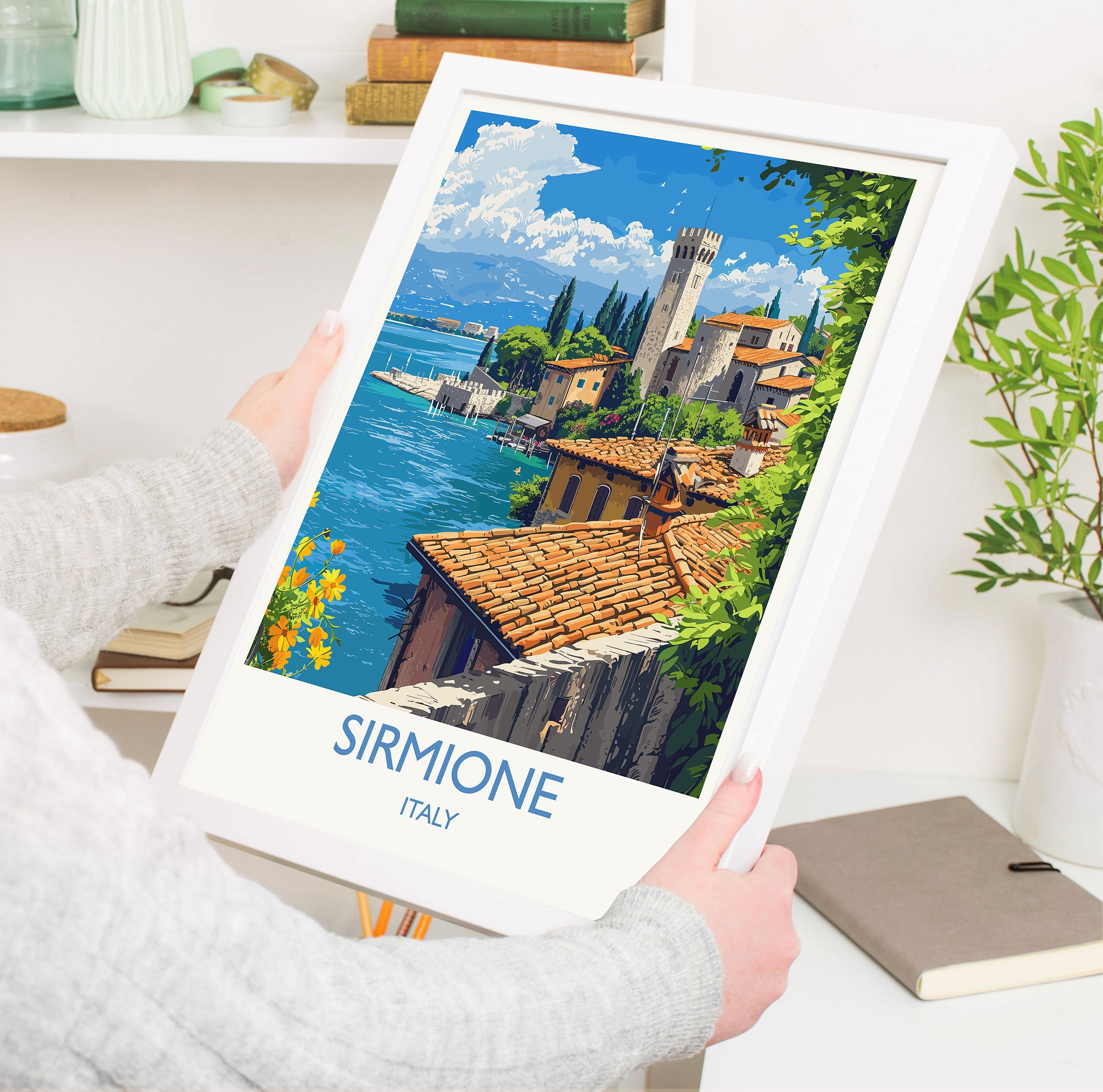 Sirmione Travel Poster Wall Art, Travel Print of Lake Garda, Sirmione Art Lovers Gift, Italy, Italian Lakes Art Gift NQ Media Designs