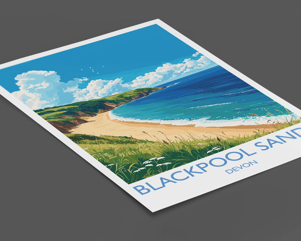 Blackpool Sands Travel Poster Wall Art, Travel Print of Blackpool Sands,England, Devon Art Lovers Gift, Travel Art Gift