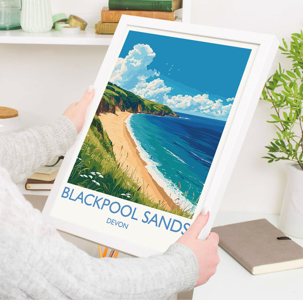 Blackpool Sands Travel Poster Wall Art, Travel Print of Blackpool Sands,England, Devon Art Lovers Gift, Travel Art Gift