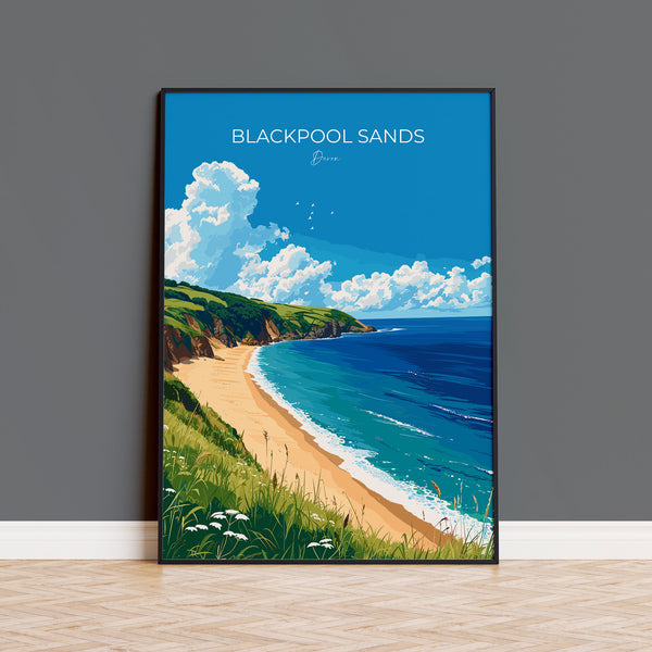 Blackpool Sands Travel Poster Wall Art, Travel Print of Blackpool Sands,England, Devon Art Lovers Gift, Travel Art Gift