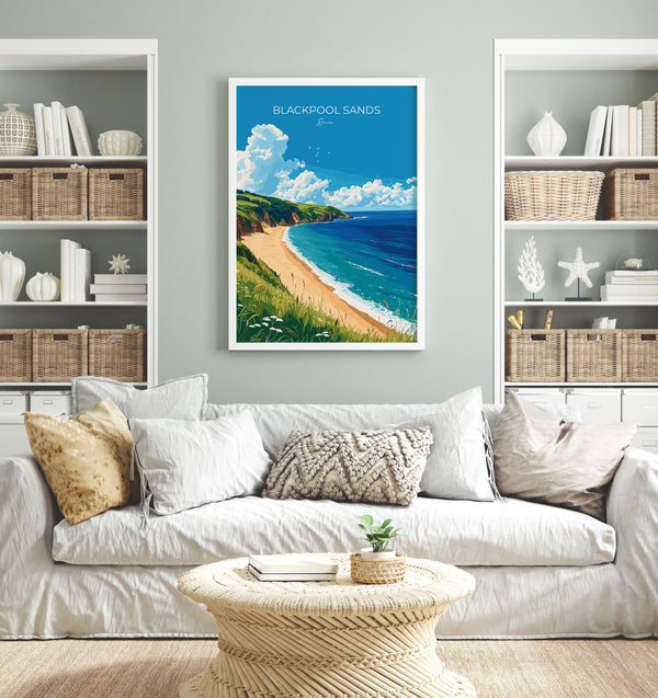 Blackpool Sands Travel Poster Wall Art, Travel Print of Blackpool Sands,England, Devon Art Lovers Gift, Travel Art Gift