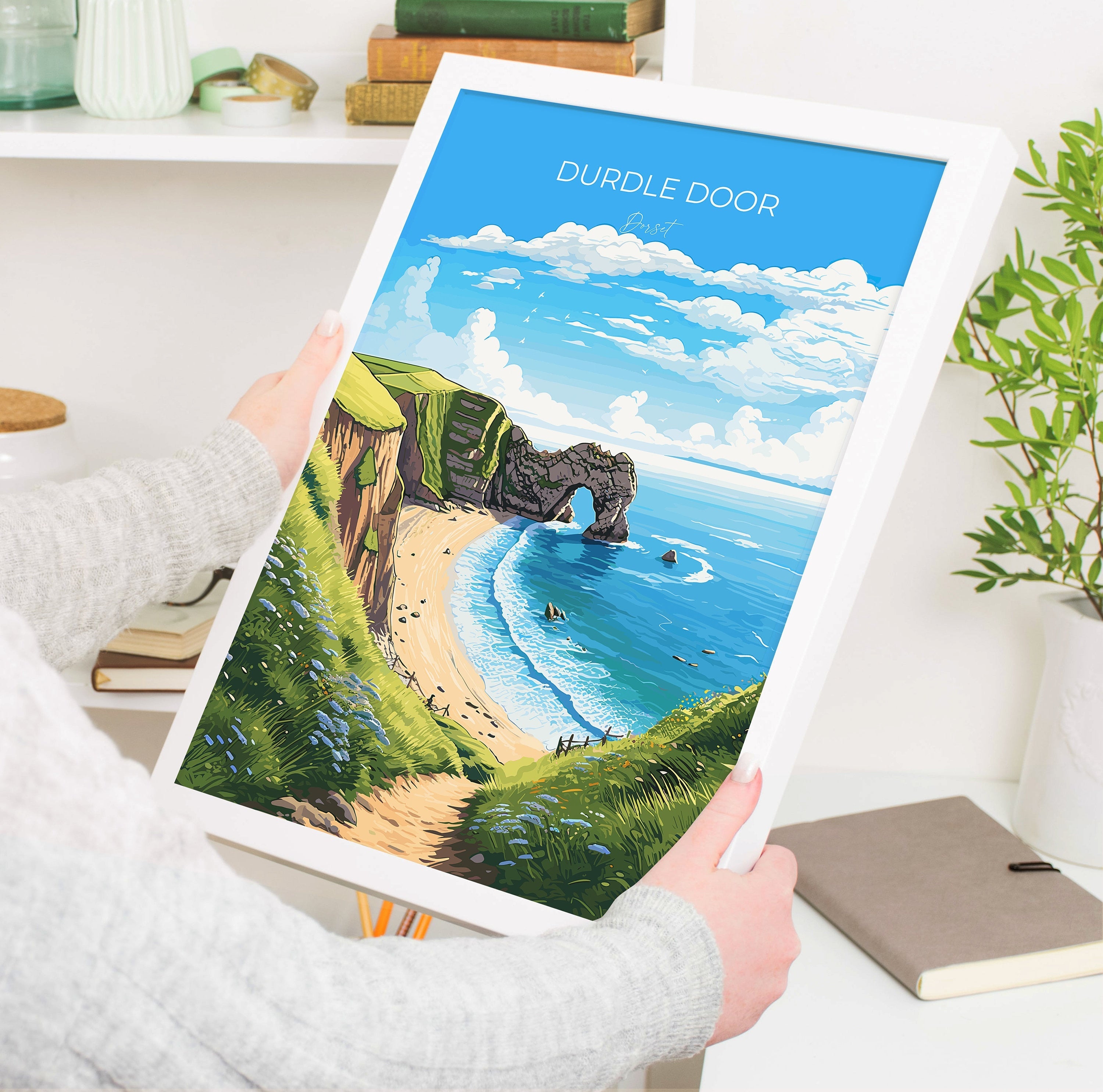 Durdle Door Travel Print, Travel Poster of Durdle Door, England, Dorset Coast Art Lovers Gift, Wall Art Print NQ Media Designs