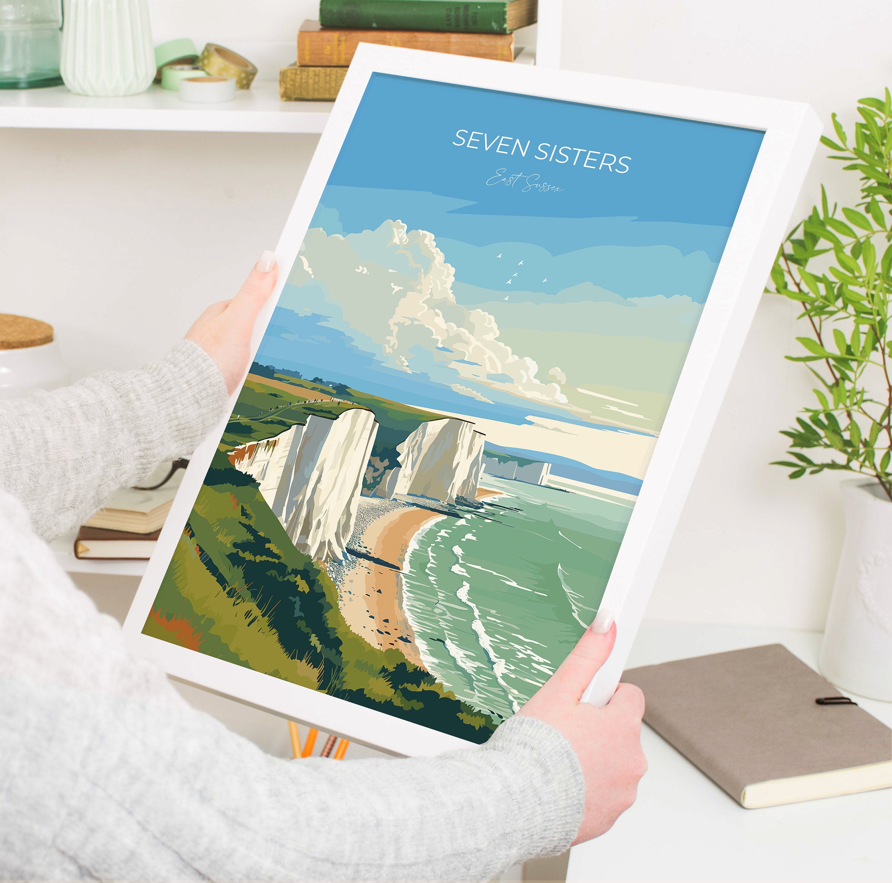 Seven Sisters Travel Poster Wall Art, Seven Sisters Travel Print, East Sussex, English Coastal Art, Seven Sisters Gift, Art Lovers Gift NQ Media Designs