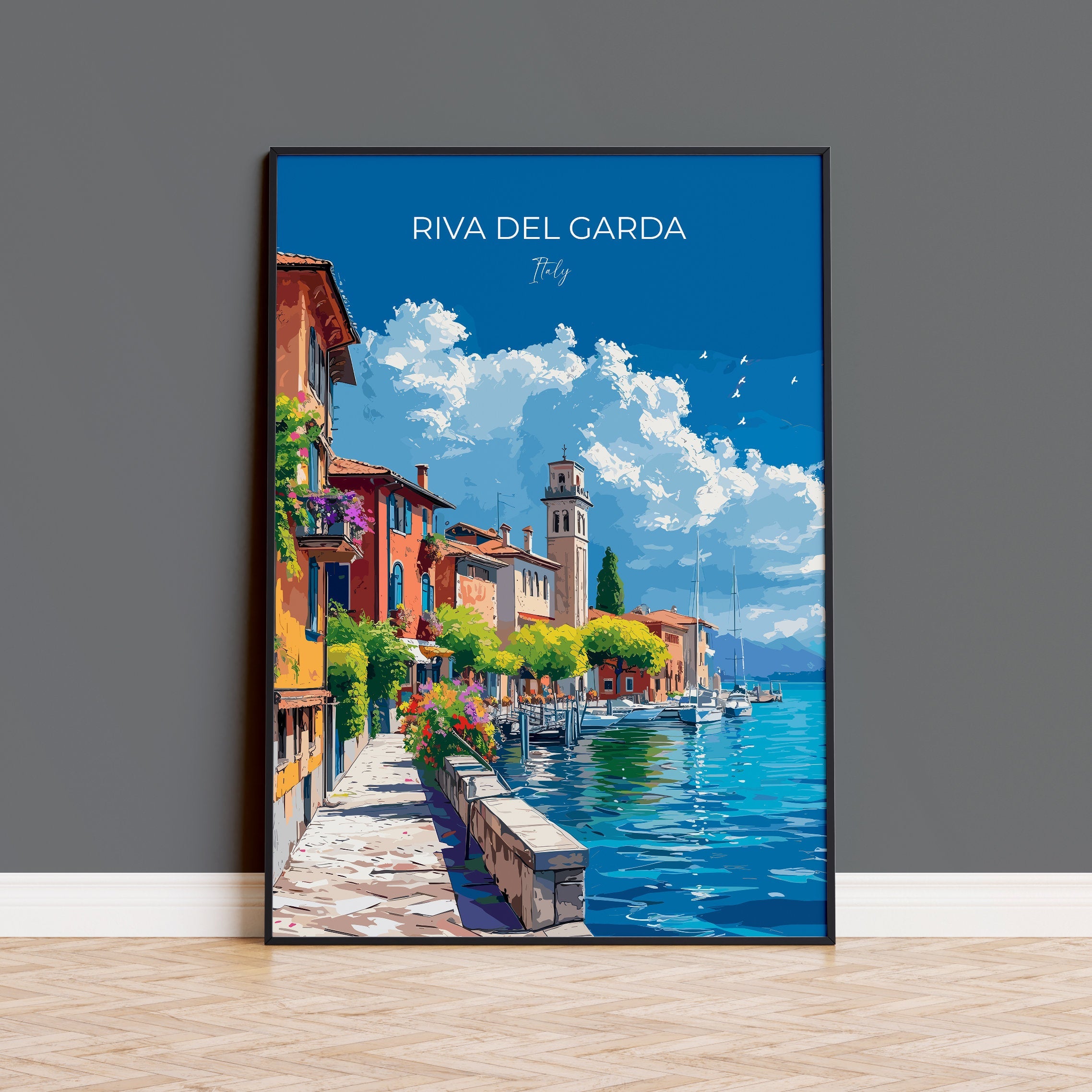 Riva Del Garda Travel Poster Wall Art, Travel Print of Riva Del Garda , Riva Del GardaArt Lovers Gift, Italy, Italian Lakes Art Gift NQ Media Designs