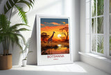 Botswana Travel Print, Travel Poster of Botswana, Botswana Gift, Botswana Sunset Africa, Africa Art Lovers Gift, Wall Art Print NQ Media Designs