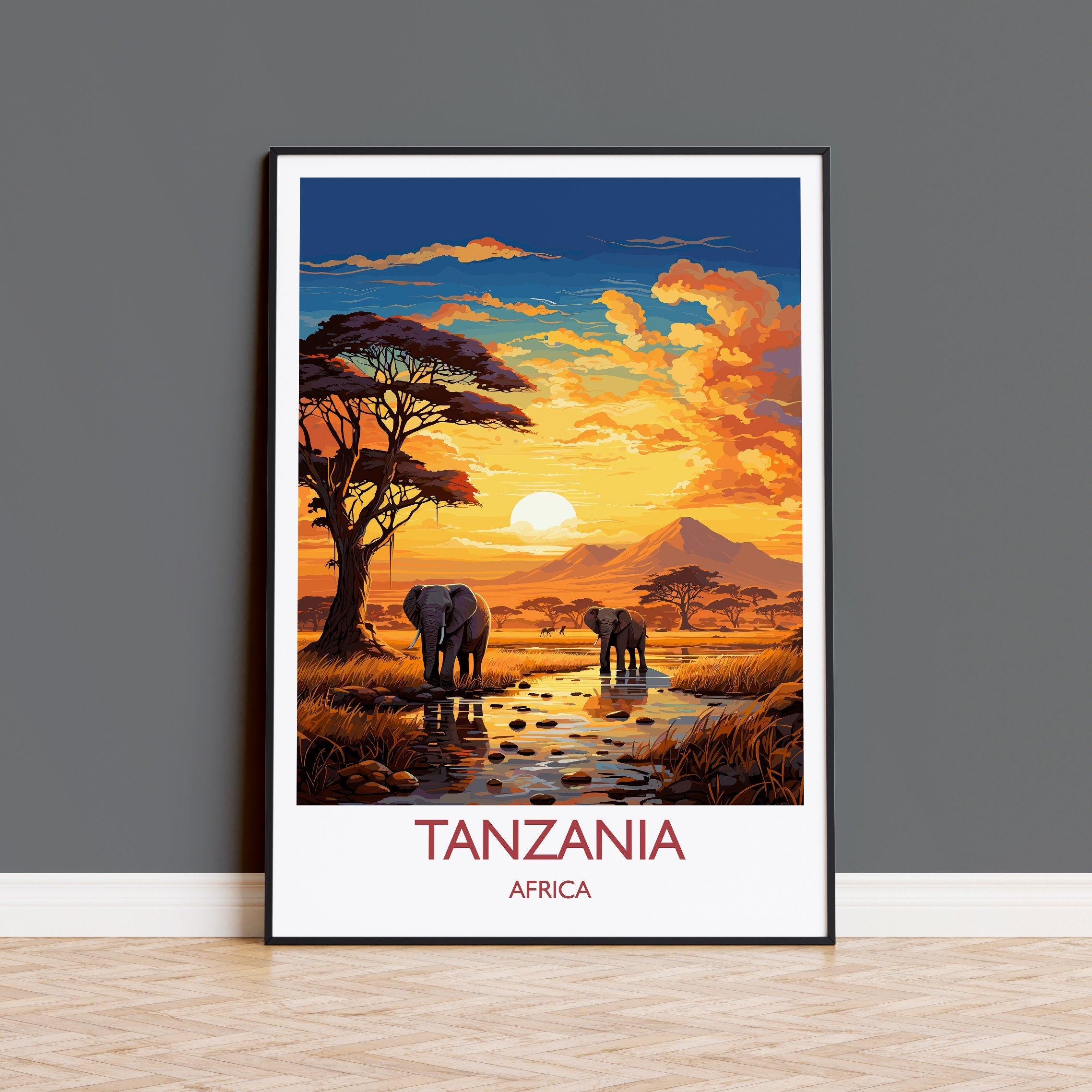 Tanzania Travel Poster, Travel Print of Tanzania, TanzaniaGift, Tanzania Sunset Africa, Africa Art Lovers Gift, Wall Art Print NQ Media Designs